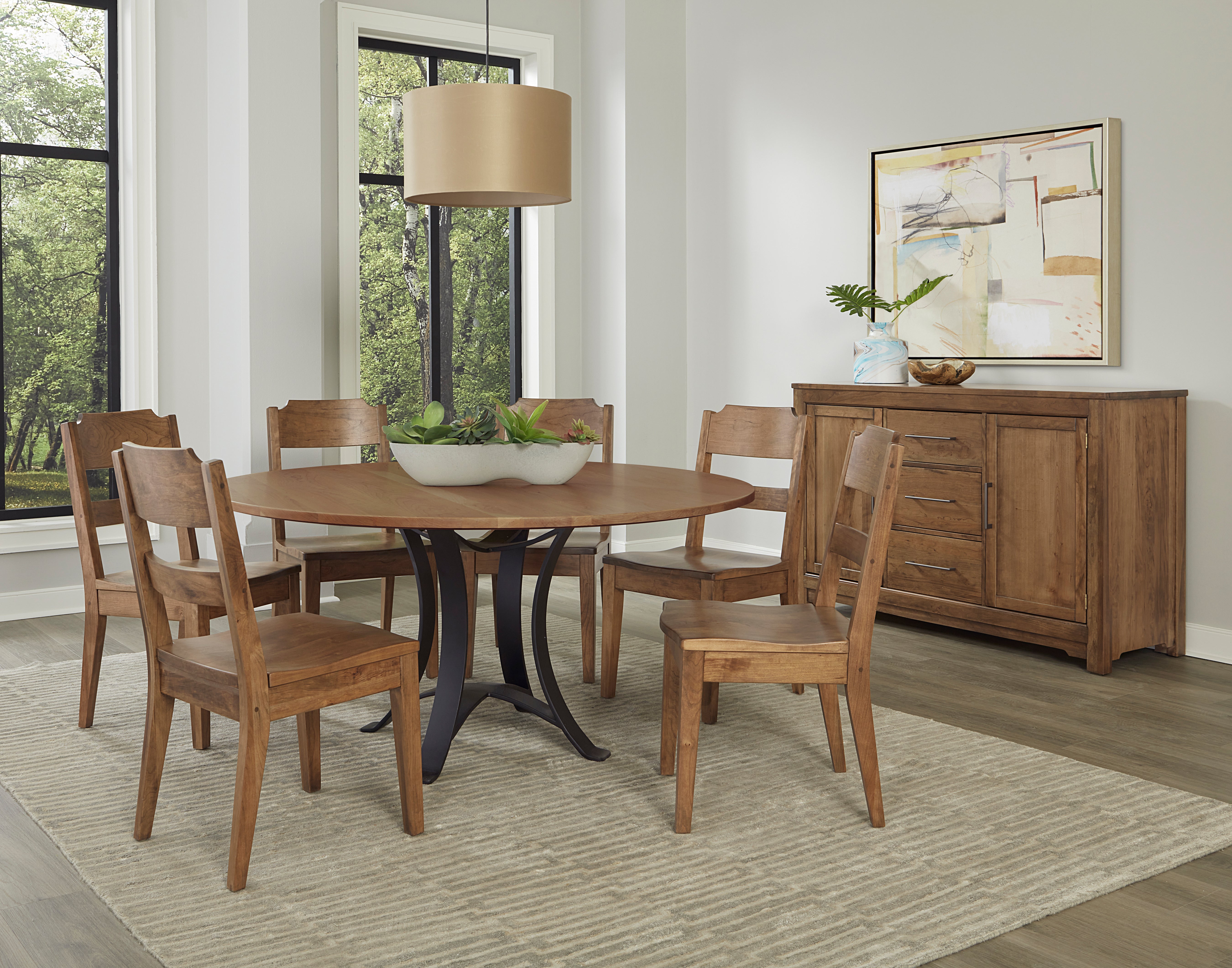 Artisan & Post Crafted Cherry 60 Inch Round Table  W/ Metal Base