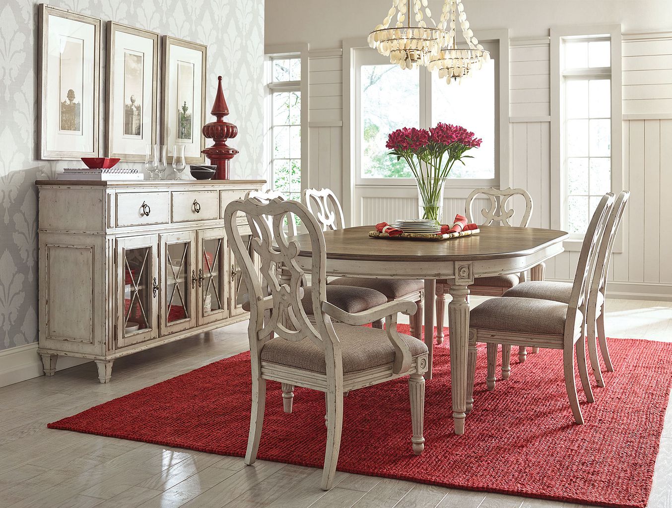 American Drew Southbury Round Dining Table in Fossil/Parchment