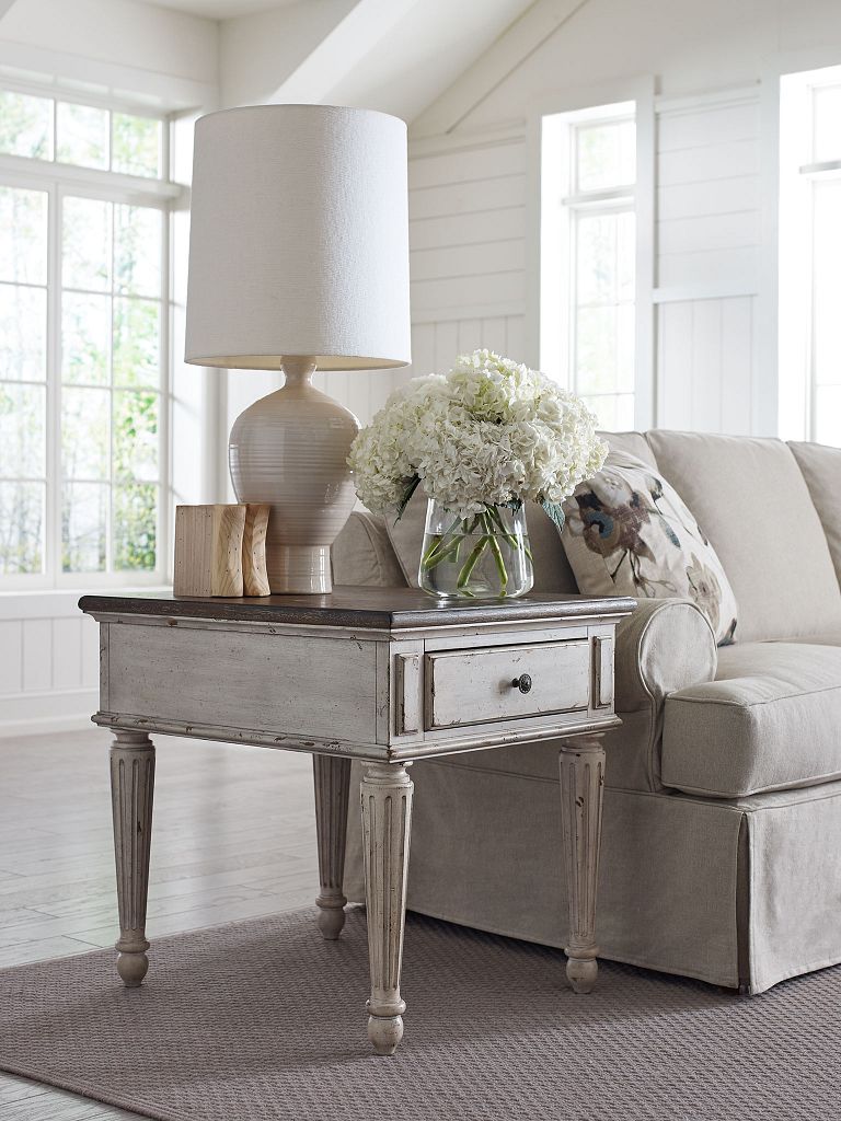 American Drew Southbury Drawer End Table in Fossil/Parchment