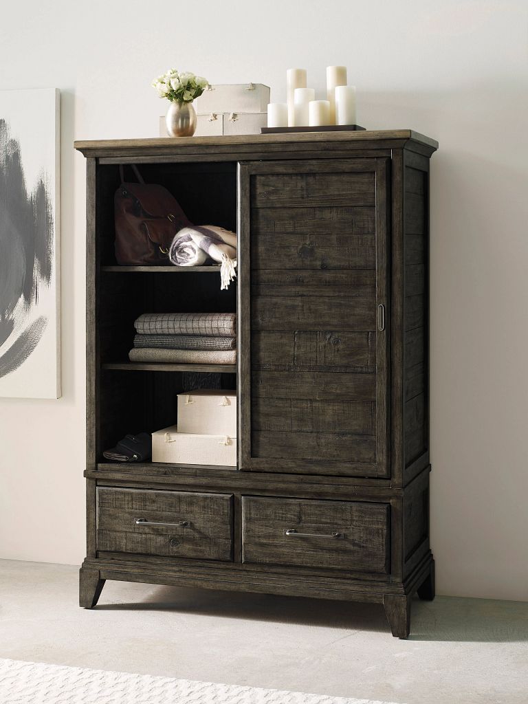 Kincaid Furniture Plank Road Wheeler Door Chest in Charcoal