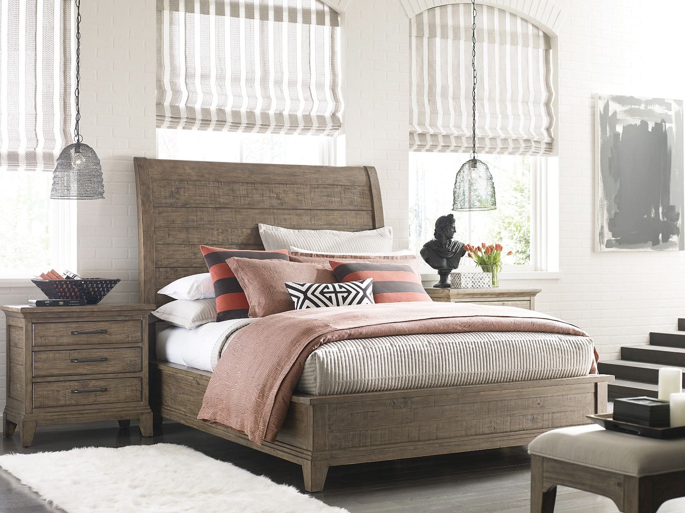 Kincaid Furniture Plank Road Eastburn Sleigh Bed in Sandstone