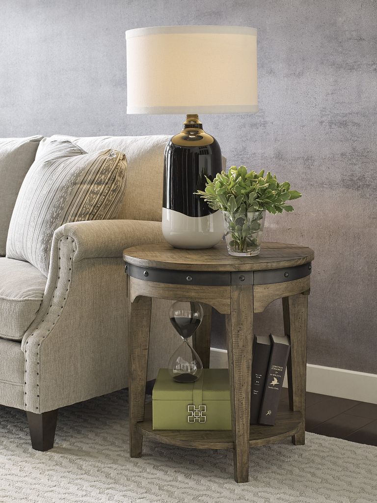 Kincaid Furniture Plank Road Artisans Round End Table in Sandstone