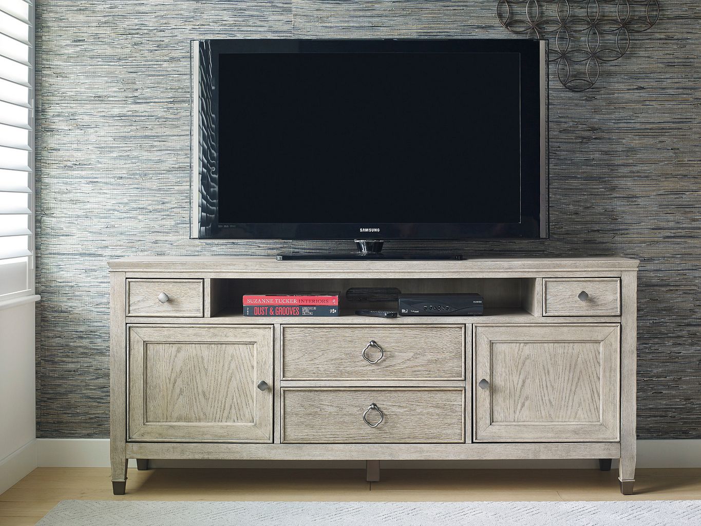 American Drew Vista Biscane Entertainment Console in Oyster