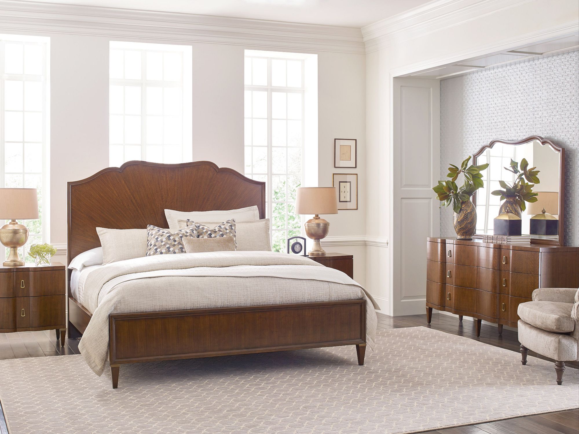 American Drew Vantage Carlisle Panel Bed in Warm Brown