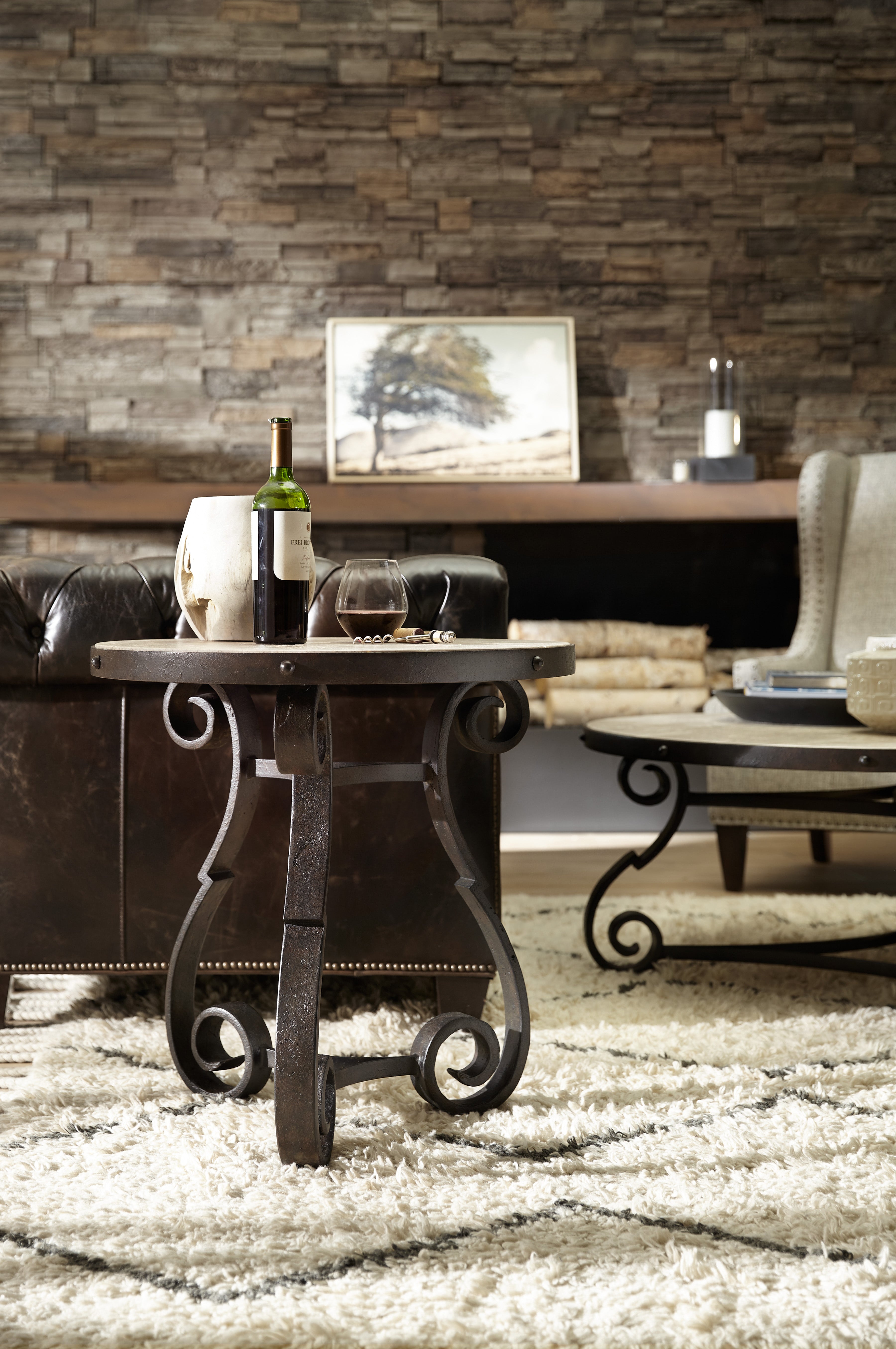 Hooker Furniture Luckenbach Metal and Stone End Table in Blacks