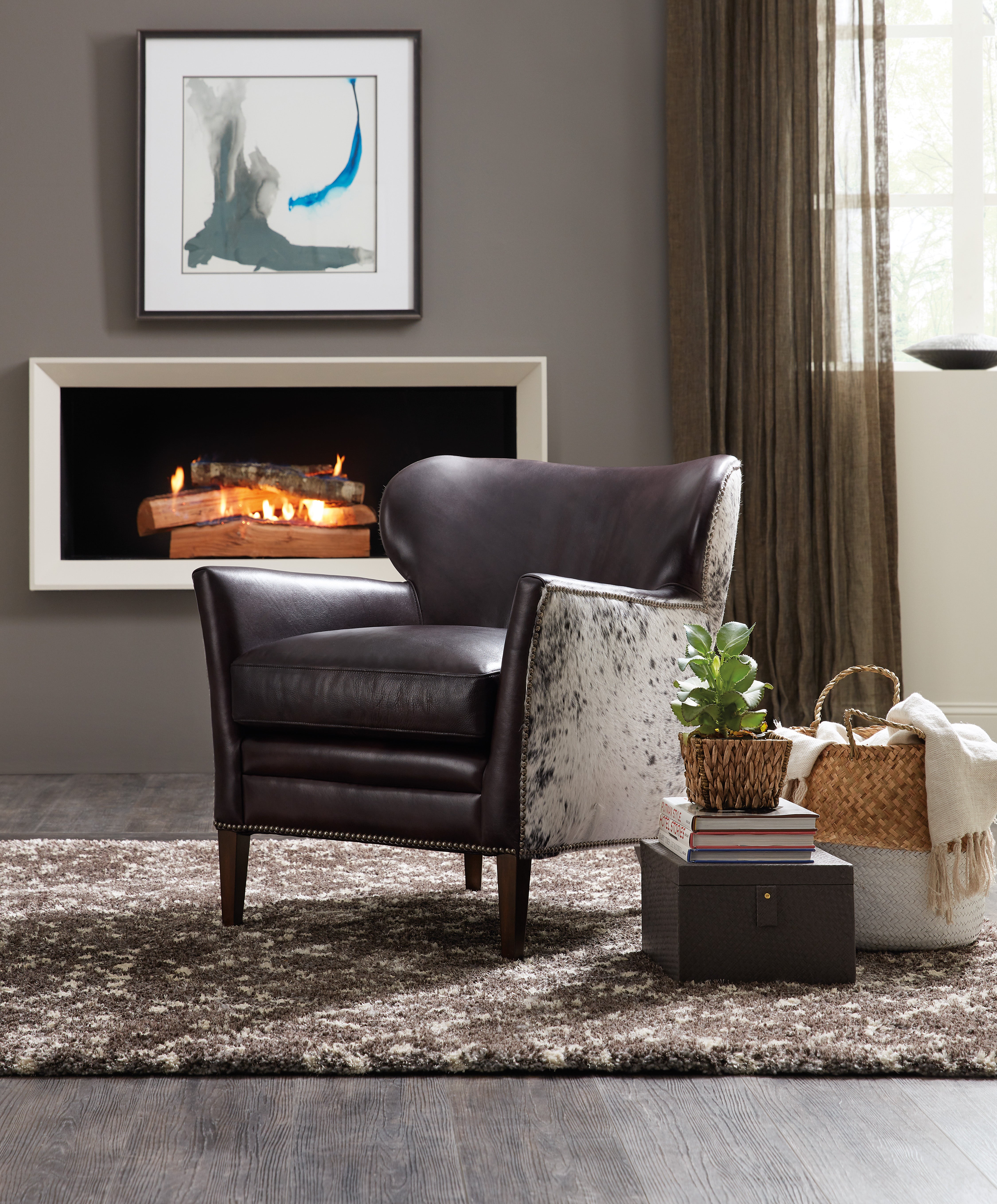 Hooker Furniture Kato leather Club Chair with Salt Pepper HOH in Dark Brown