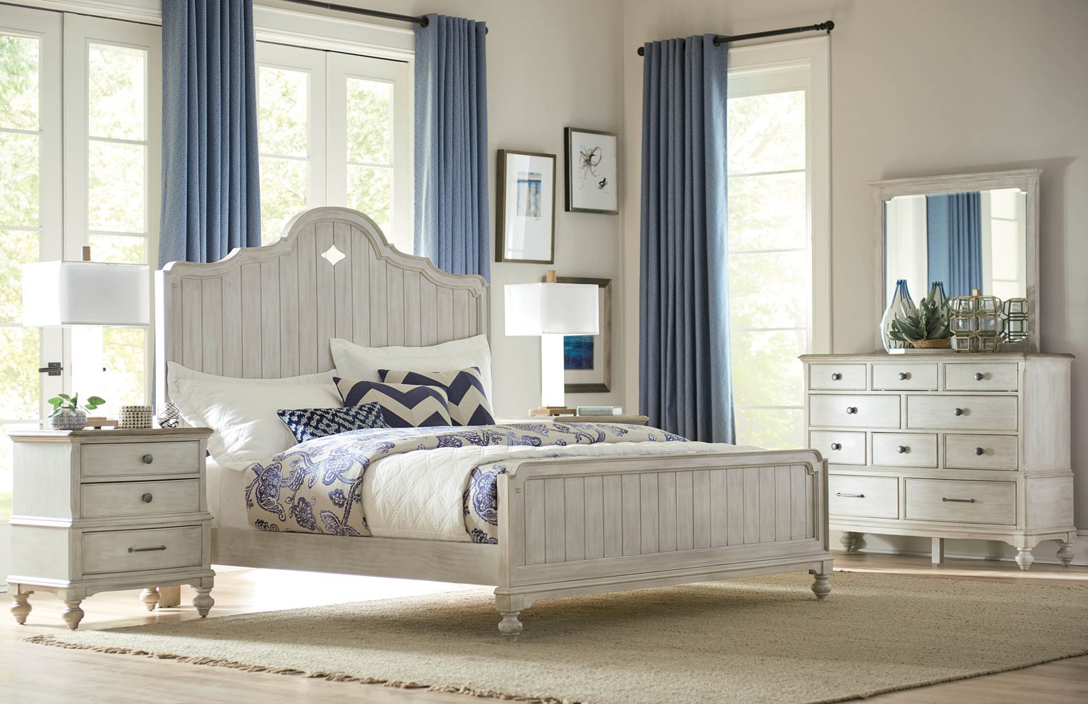 American Drew Litchfield Laurel Panel Bed in Sun Washed