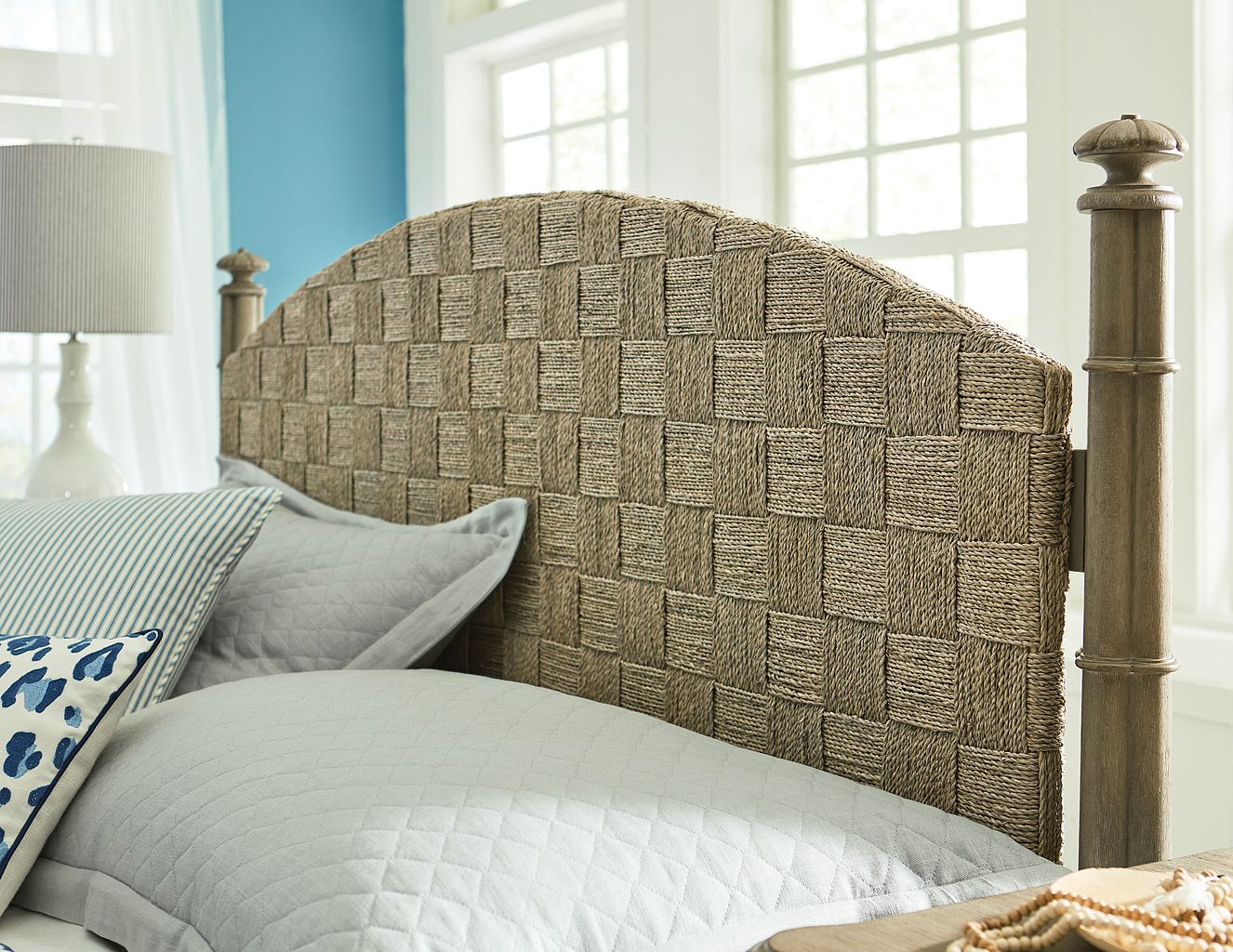 American Drew Litchfield Currituck Low Post Bed in Natural Cane Weave/Sun Washed