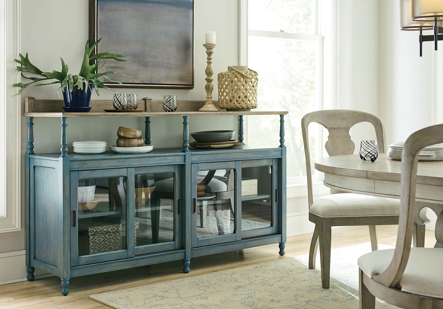 American Drew Litchfield Dorset Credenza in Driftwood/Denim