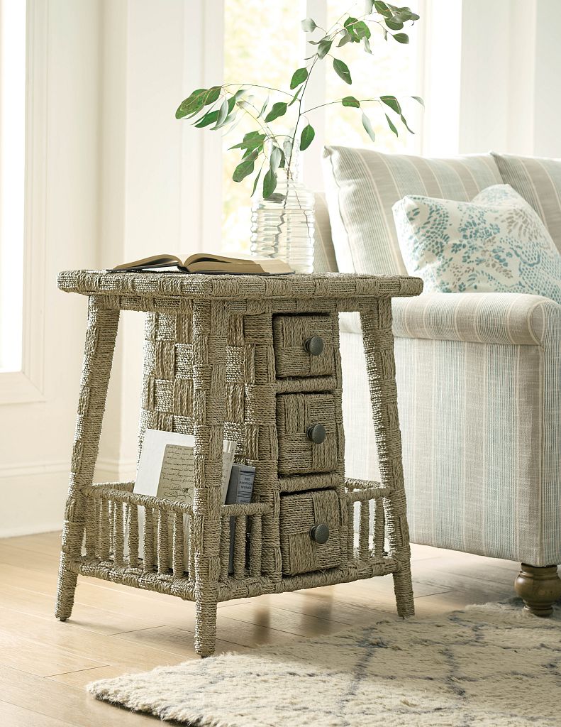 American Drew Litchfield Carolina Accent Table in Natural Cane Weave