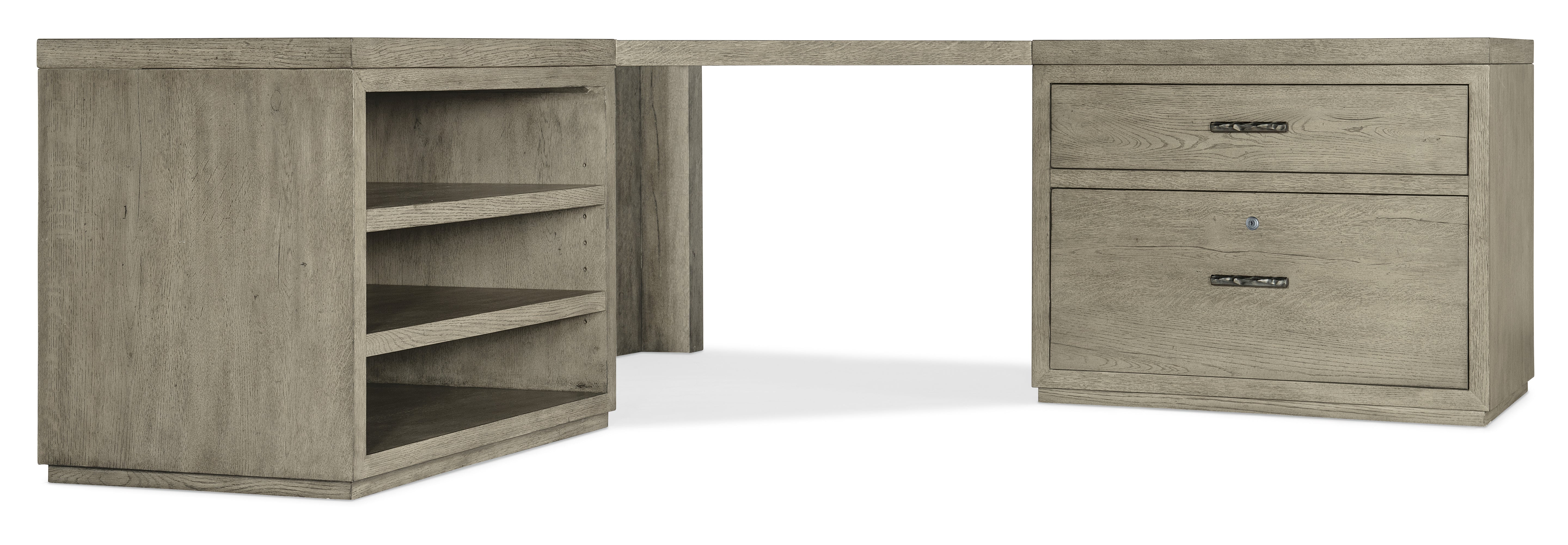 Hooker Furniture Linville Falls Corner Desk with Lateral File and Open Desk Cabinet