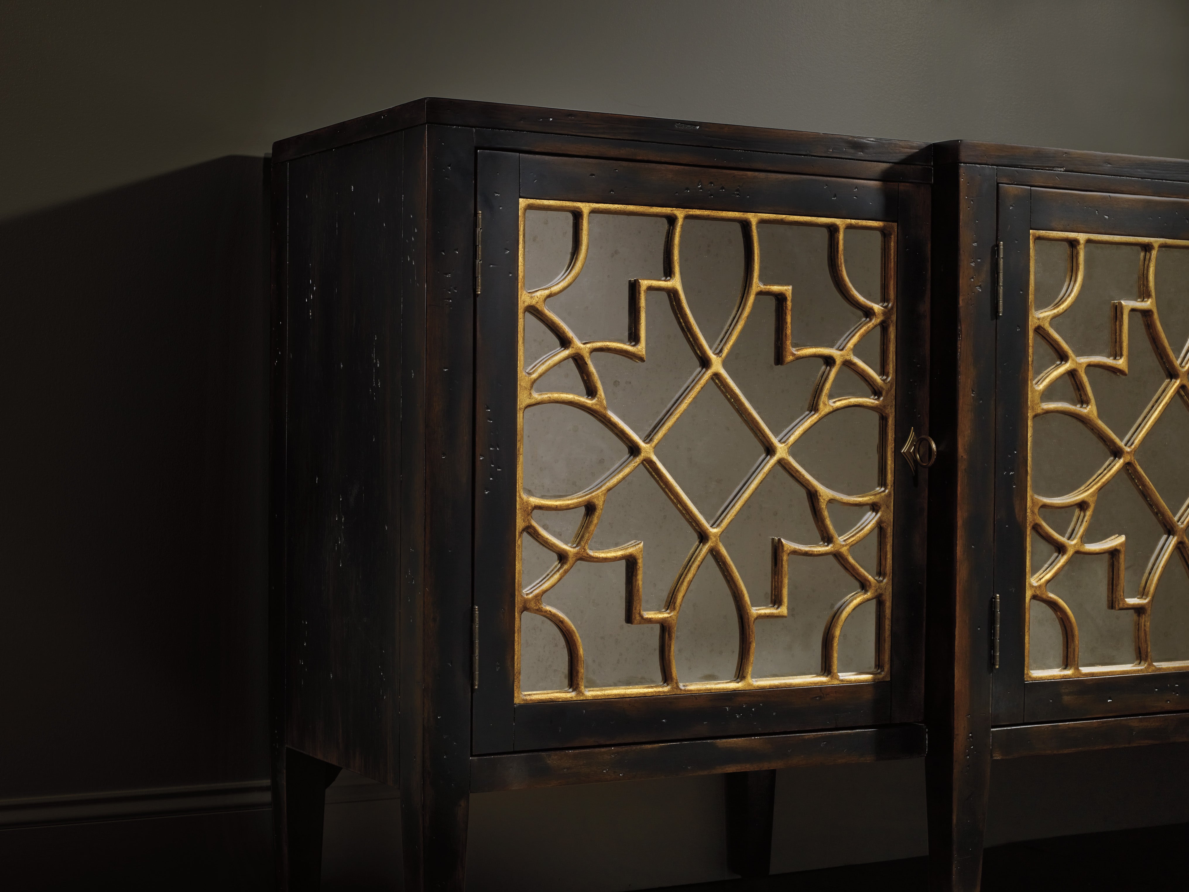 Hooker Furniture Sanctuary Four Door Mirrored Console- Ebony in Blacks