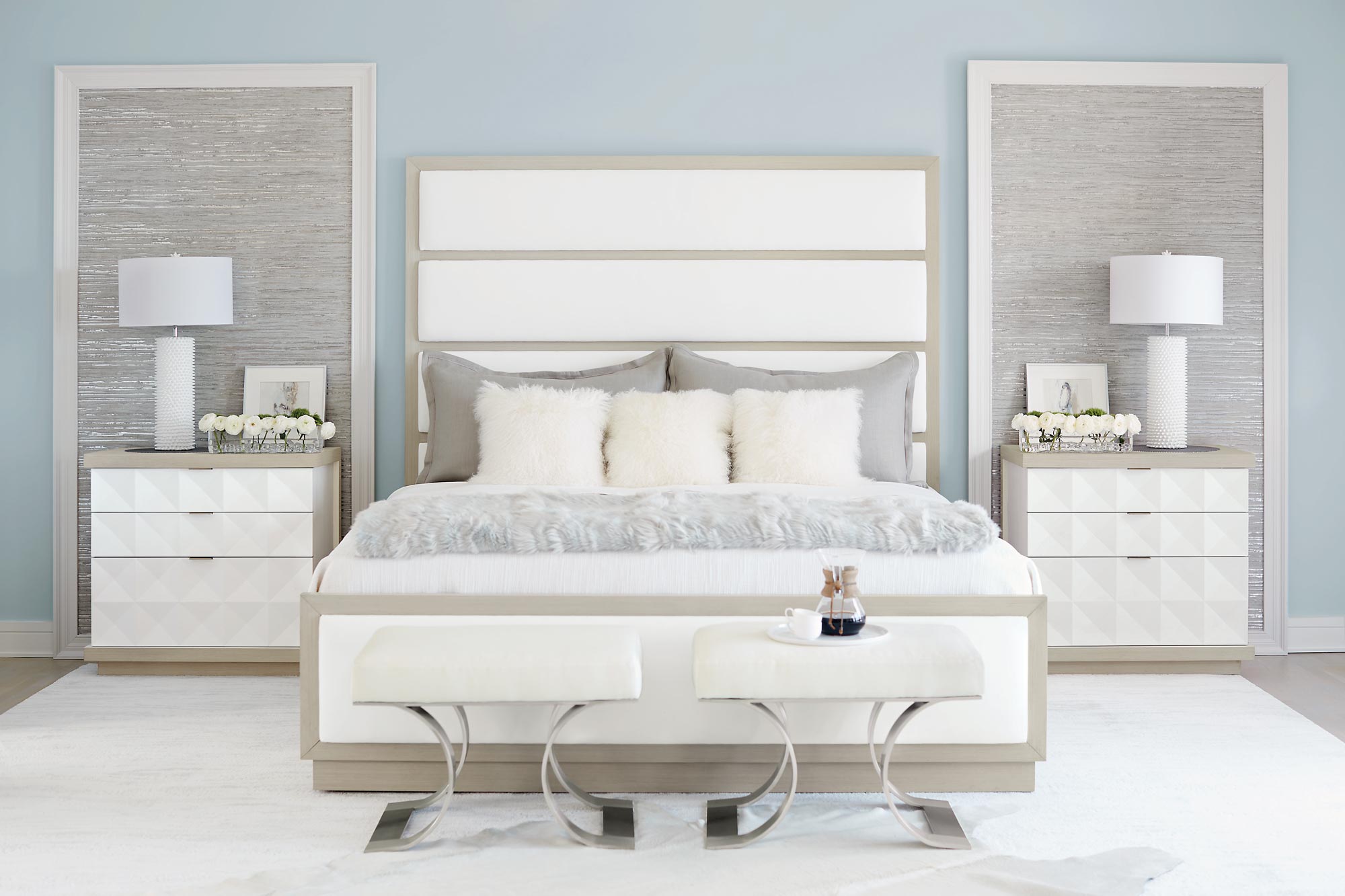 Bernhardt Furniture Axiom Panel Bed in Linear Grey