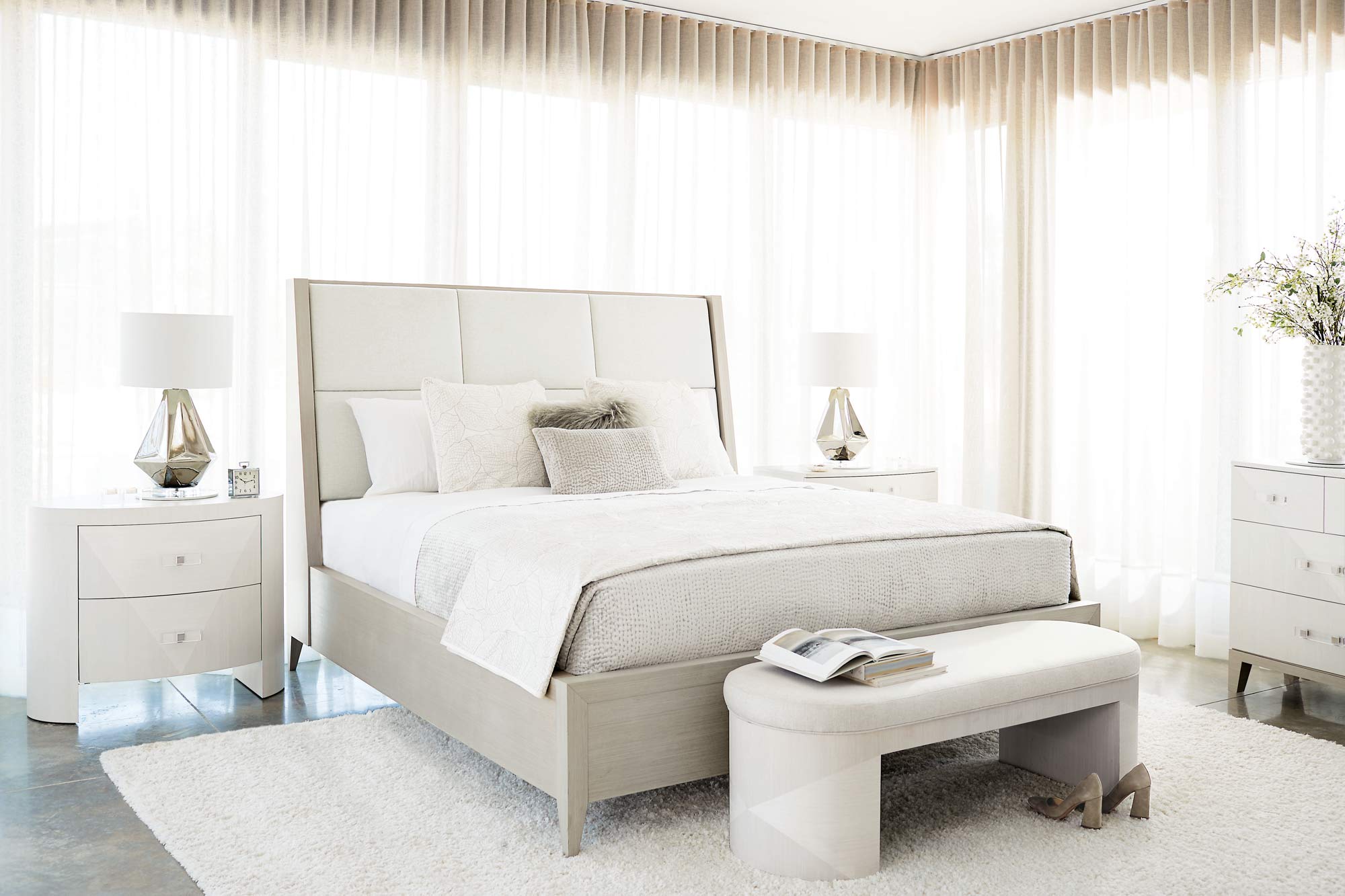 Bernhardt Furniture Axiom Two Drawer Nightstand in Linear White