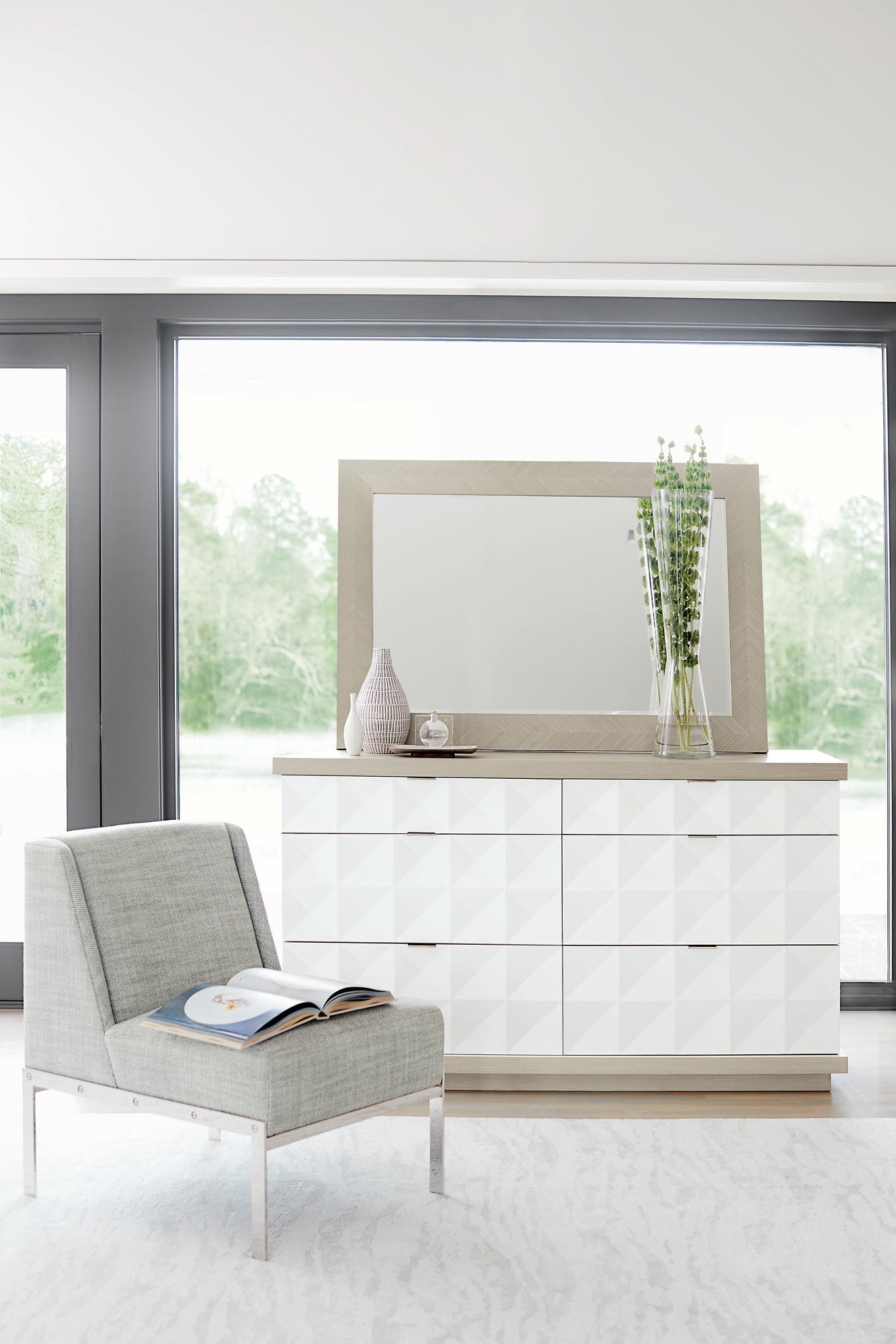 Bernhardt Furniture Axiom Mirror in Linear Grey