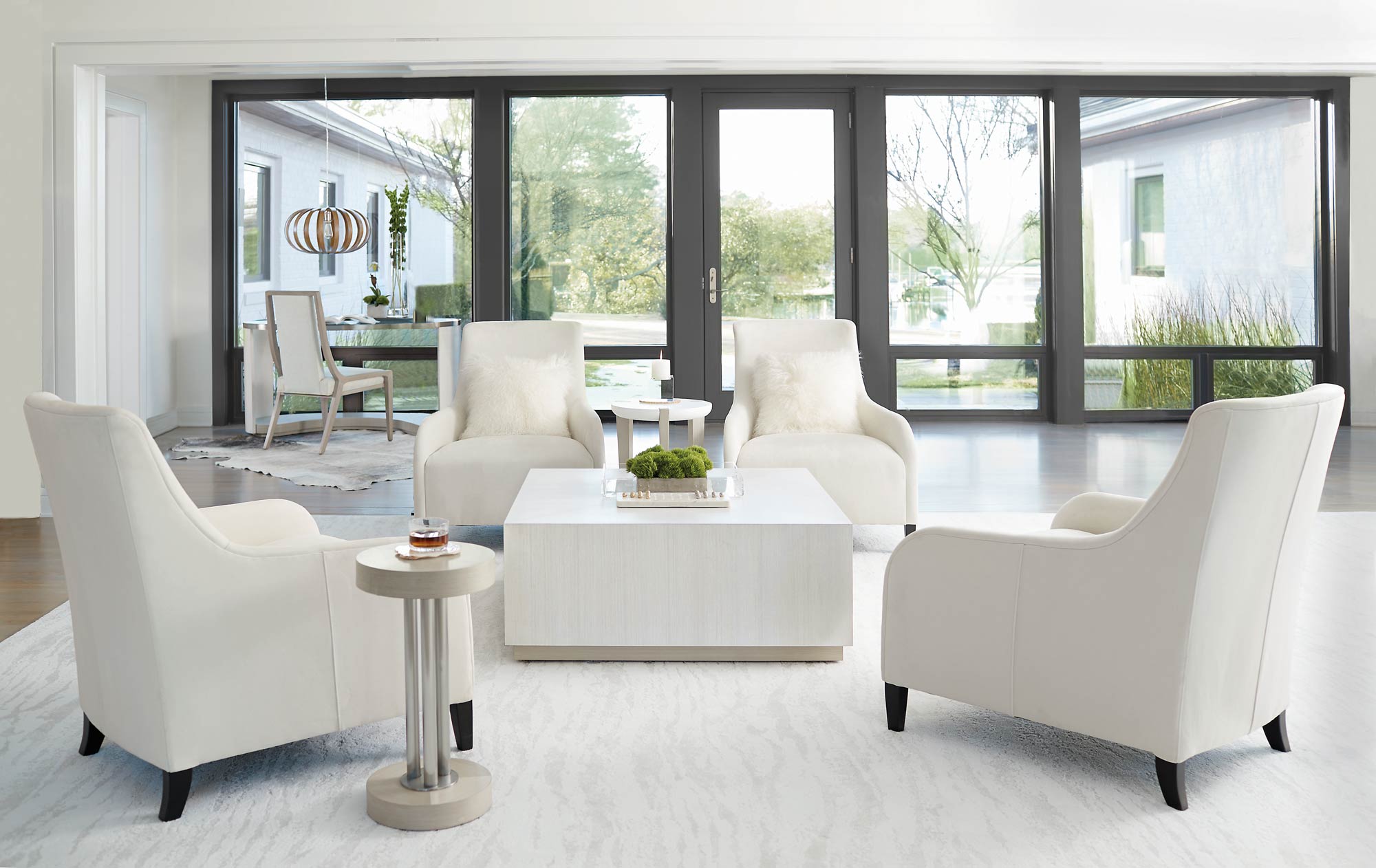 Bernhardt Furniture Axiom Square Cocktail Table in Linear White & Gray