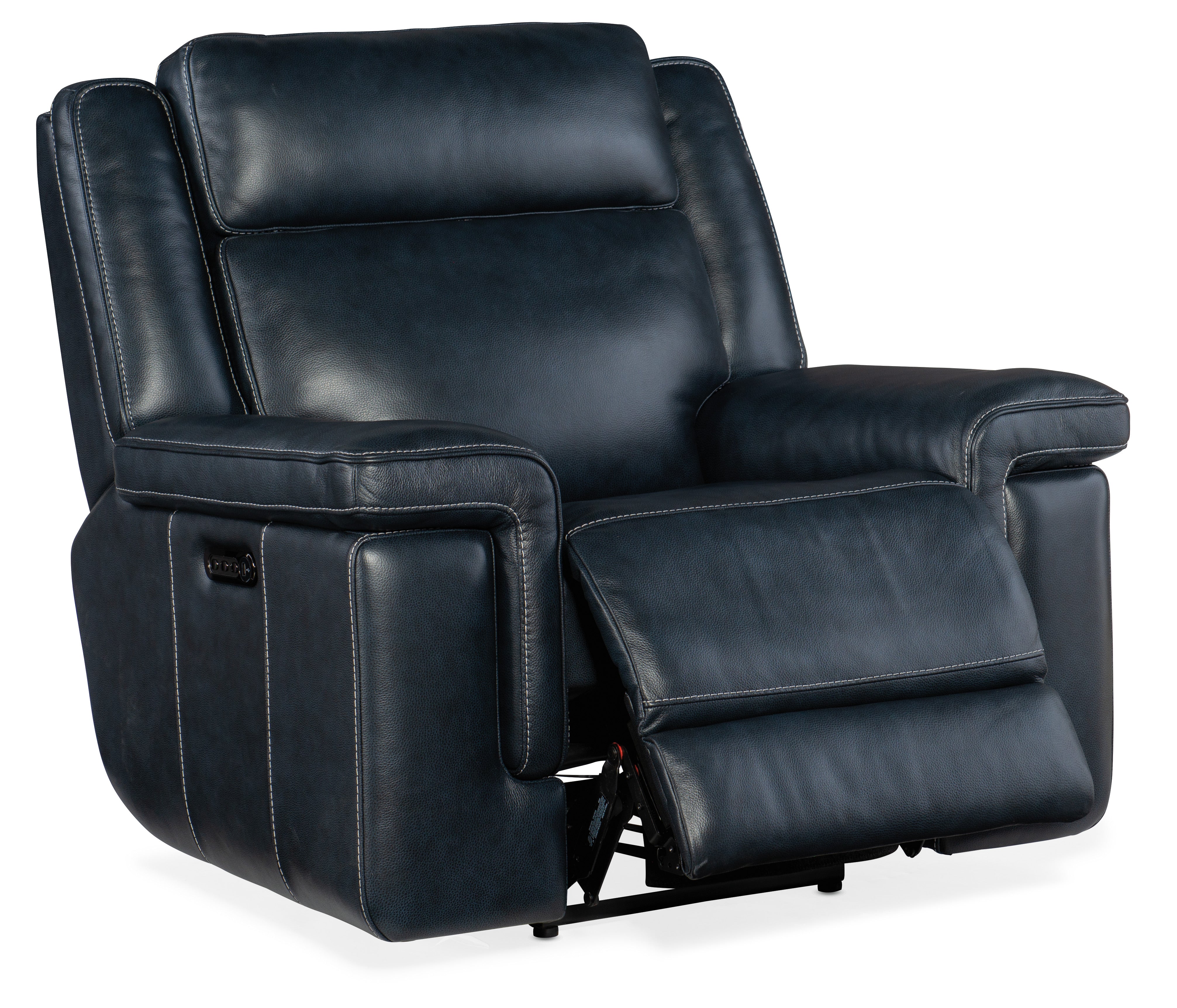 Hooker Furniture Montel Lay Flat Power Recliner with Power Headrest & Lumbar in Dark Blue