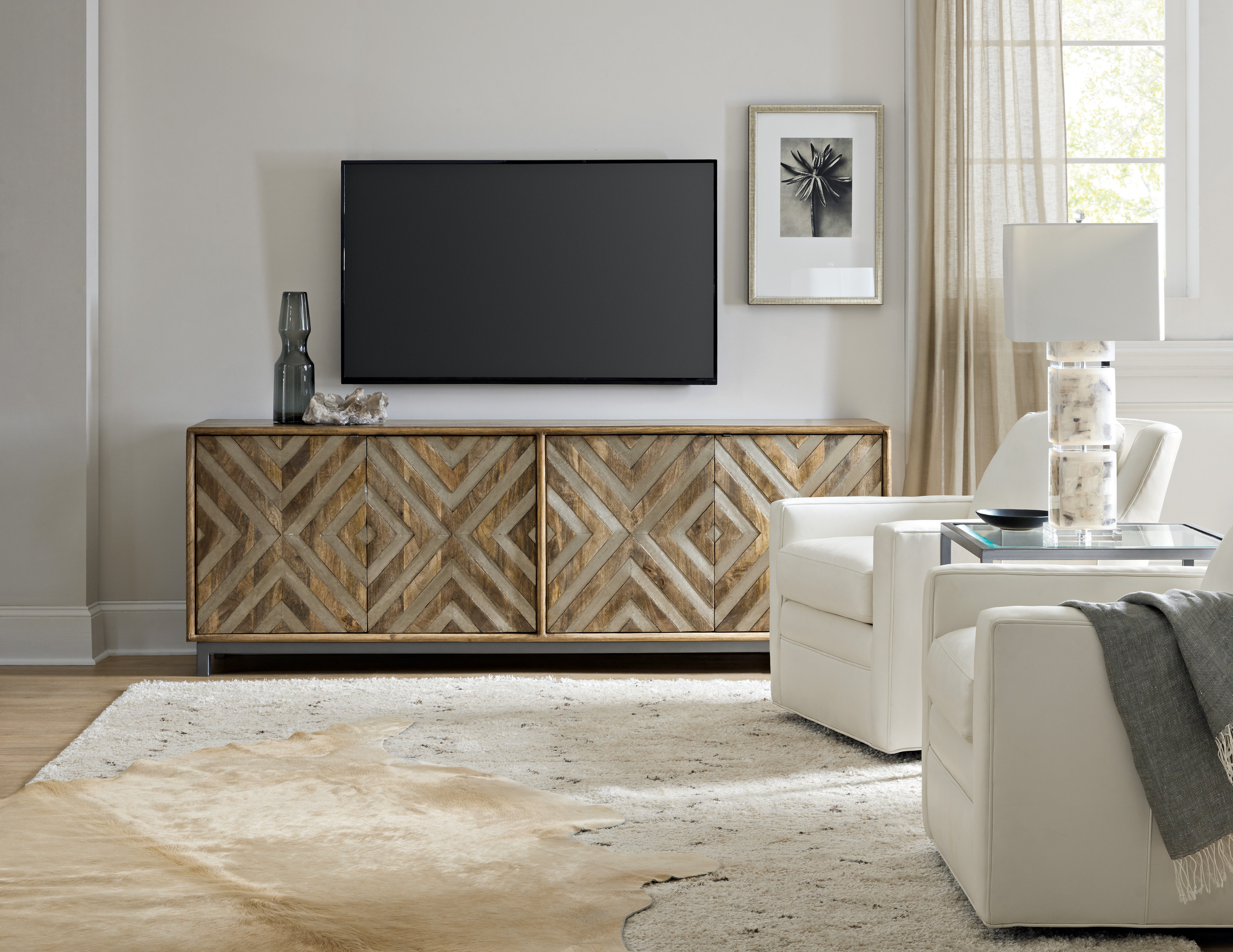 Hooker Furniture Four-Door Entertainment Console in Medium Brown