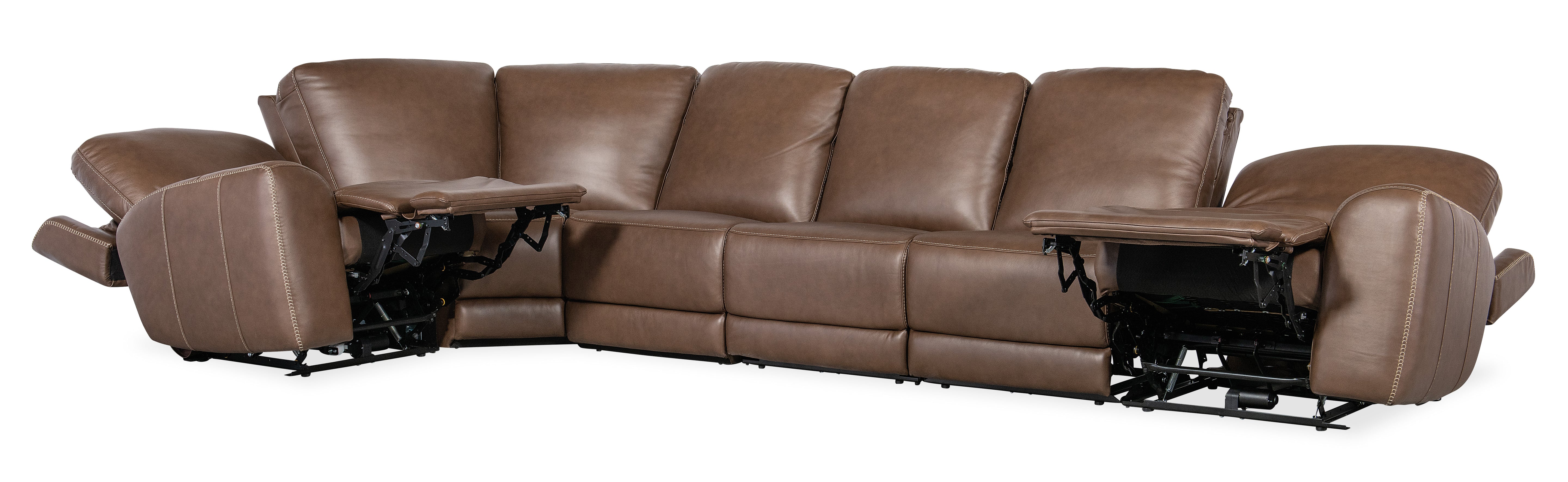Hooker Furniture Torres 6 Piece Sectional with Power Recline & Power Headrest in Medium Brown
