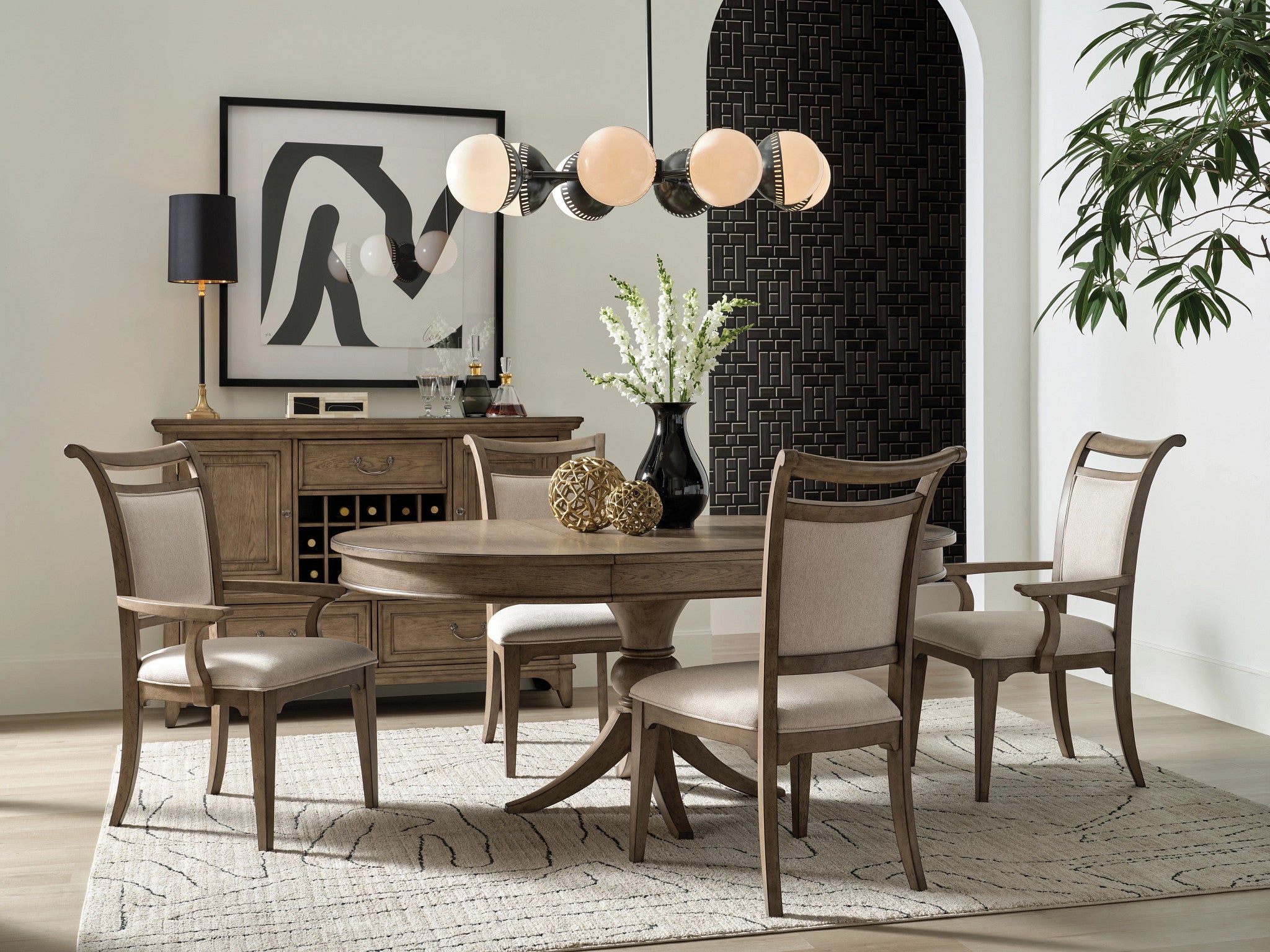 American Drew Carmine Phifer Upholstered Back Arm Chair in Latte