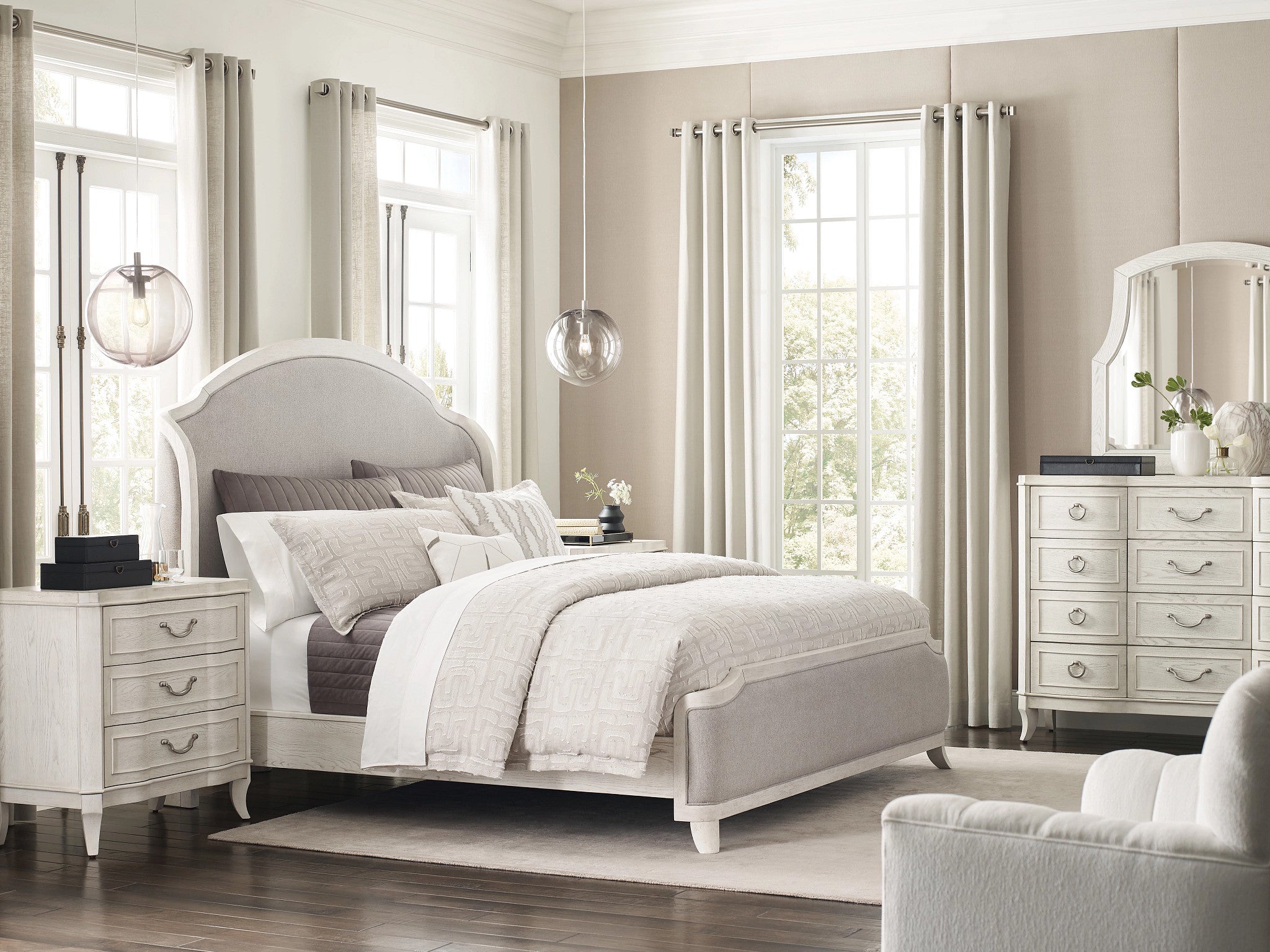 American Drew Harmony Carlyn Upholstered Bed in Eggshell