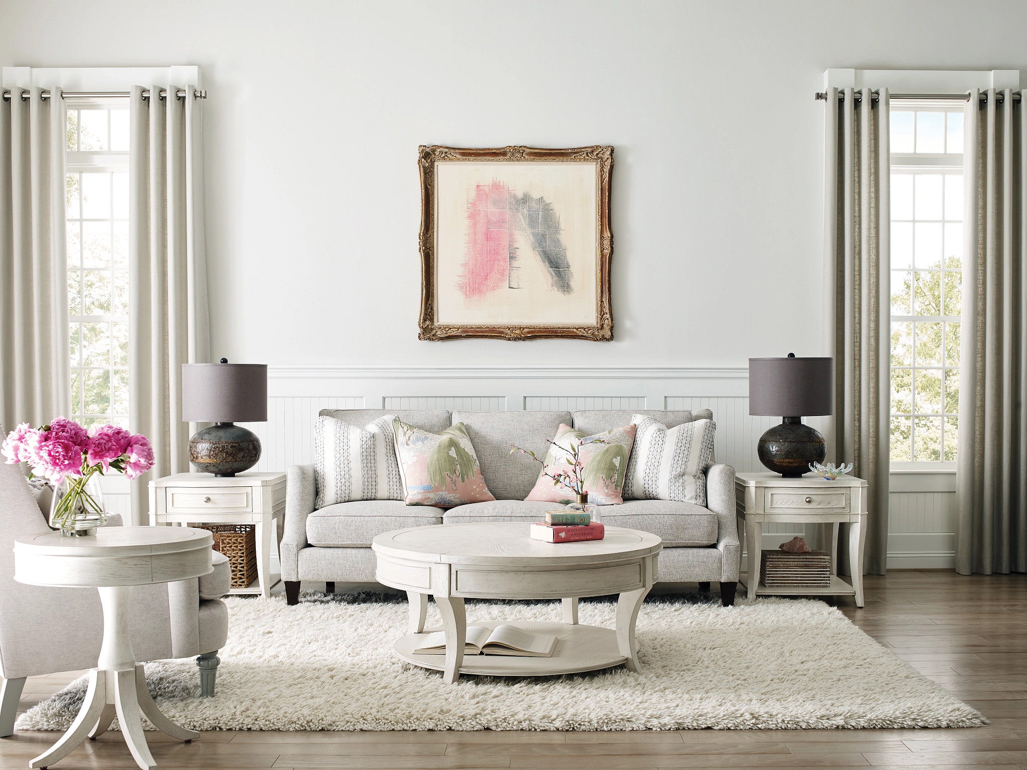 American Drew Harmony Marcella Round End Table in Eggshell
