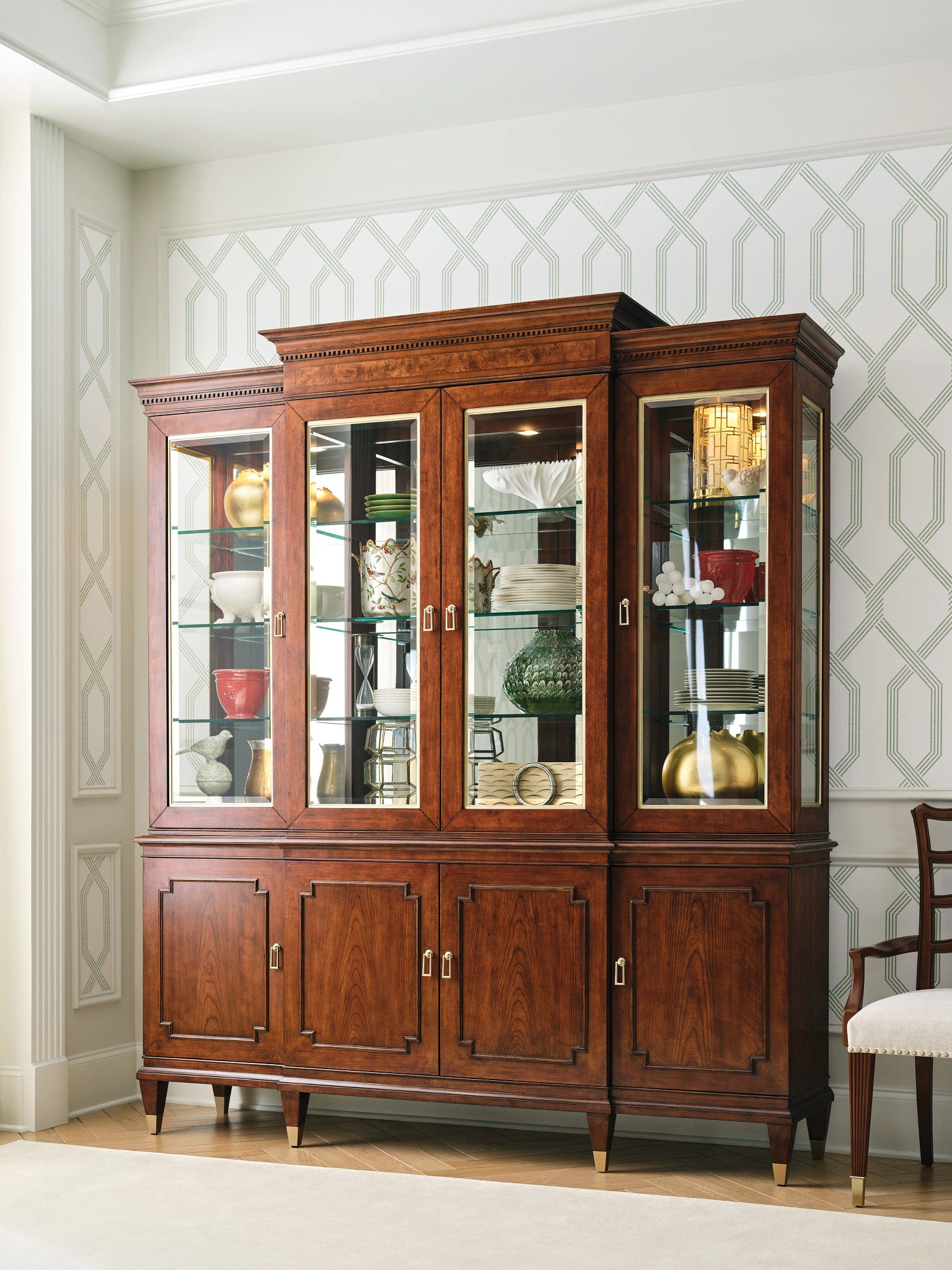 American Drew Addison Andover Breakfront China Cabinet in Walnut
