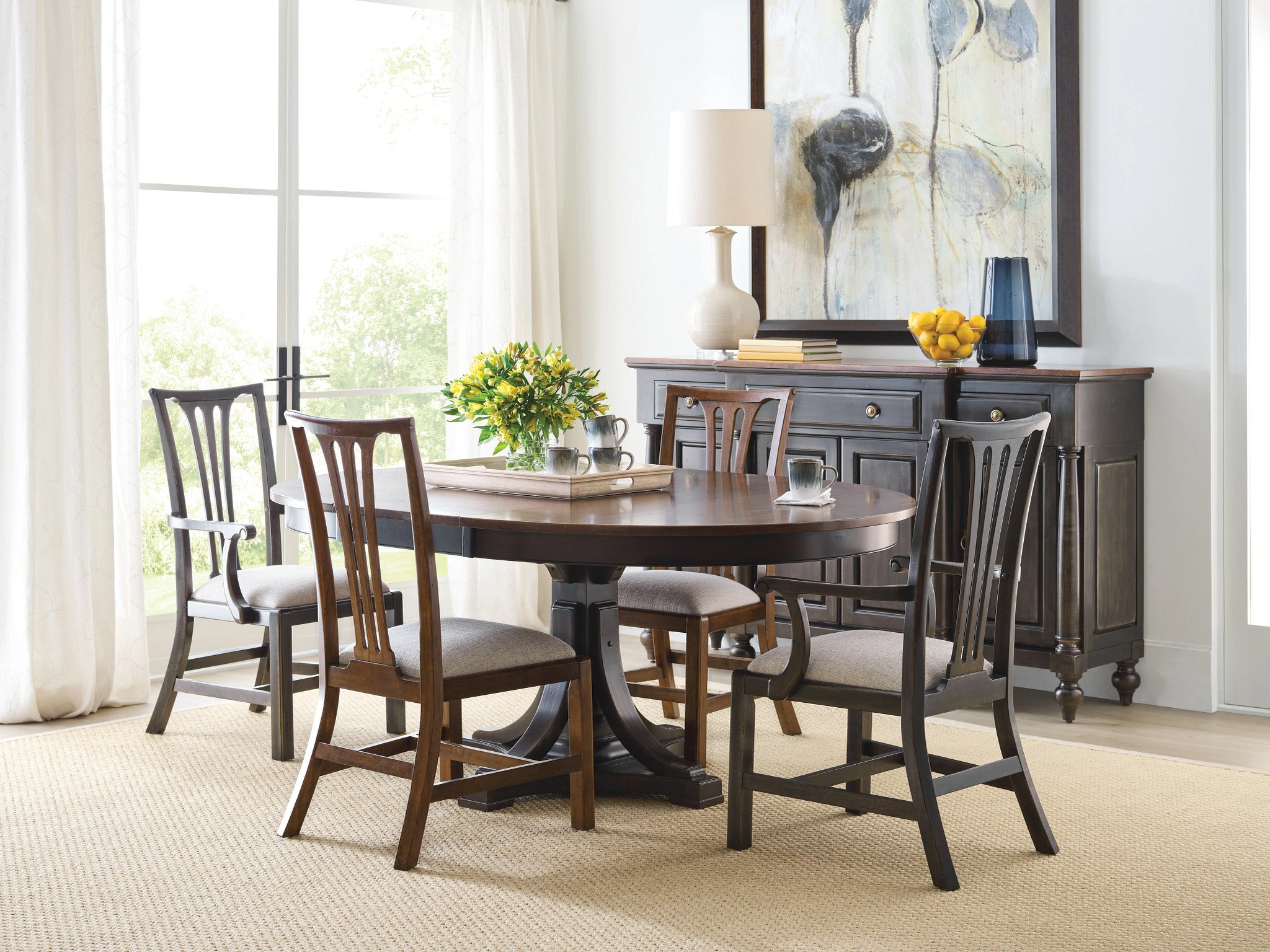 Kincaid Furniture Bridgetown Bromefield Round Dining Table in Heritage Maple/Bridgetown Black