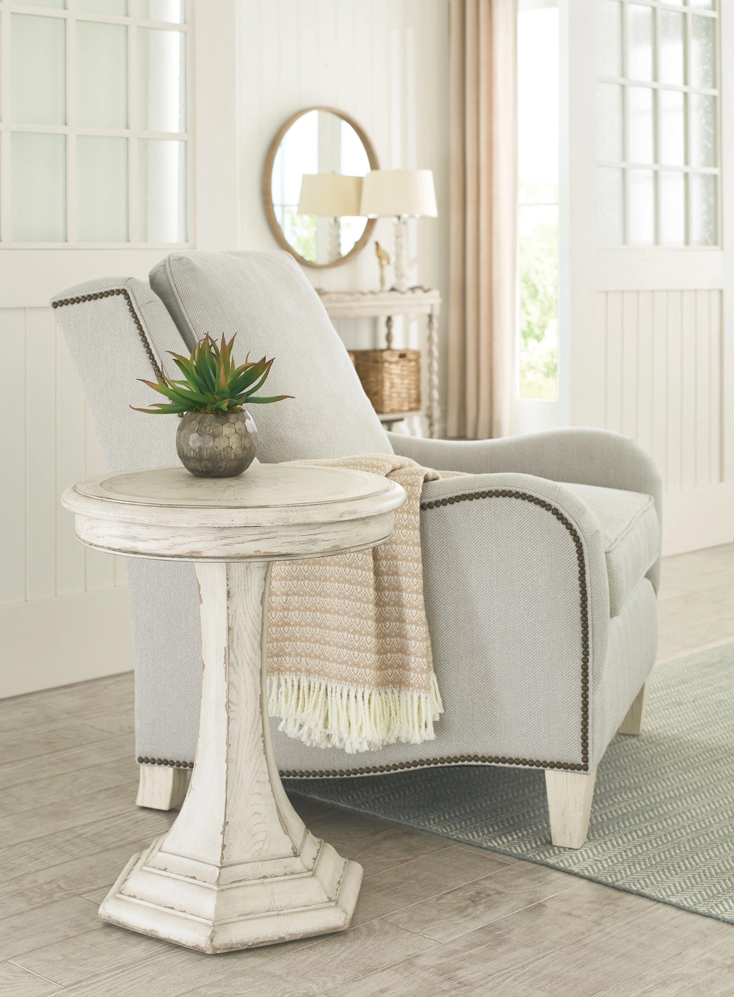 American Drew Cambric Civette Round End Table in Crème