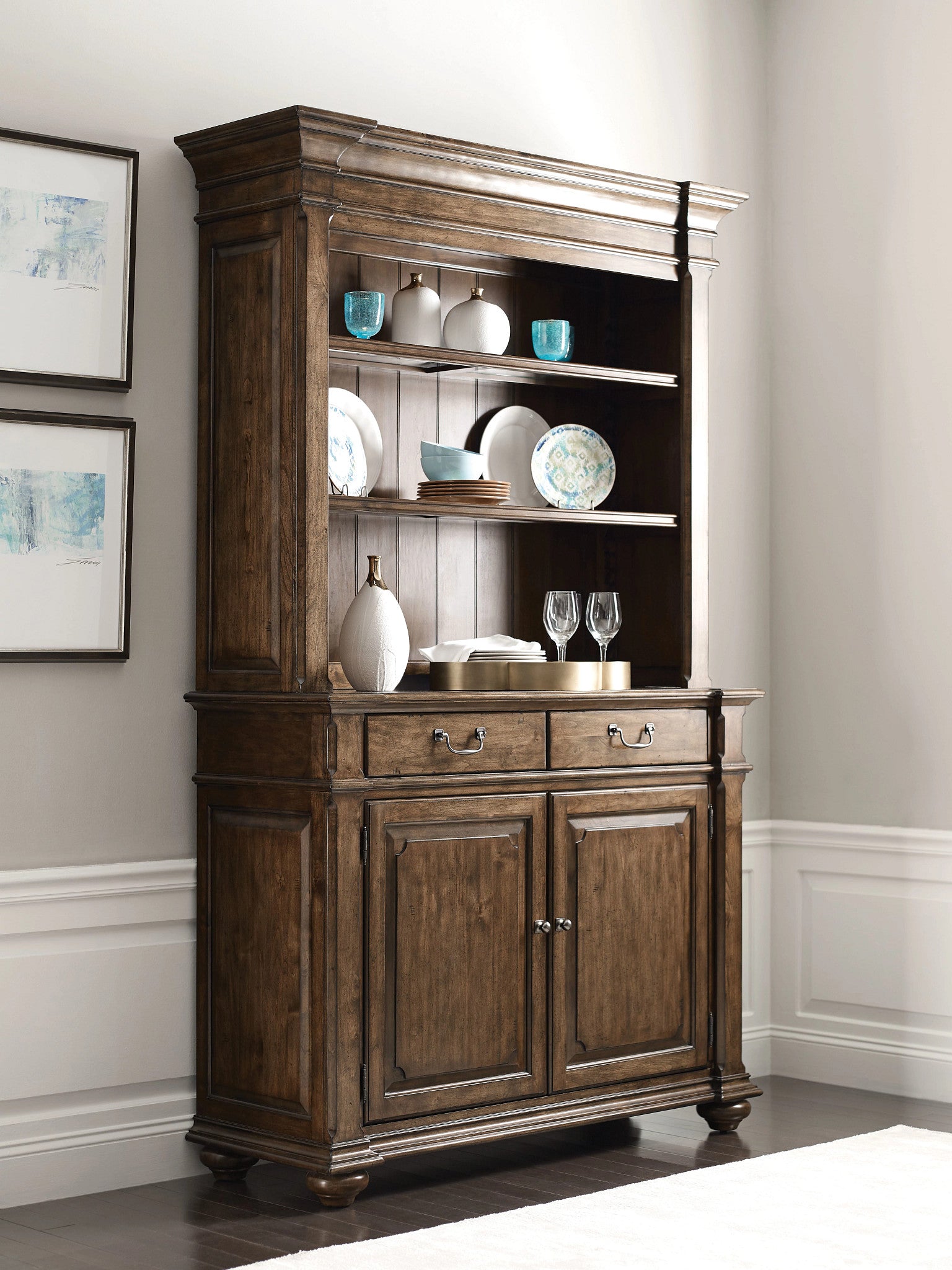Kincaid Furniture Commonwealth Monte Buffet & Hutch in Warm Brunette