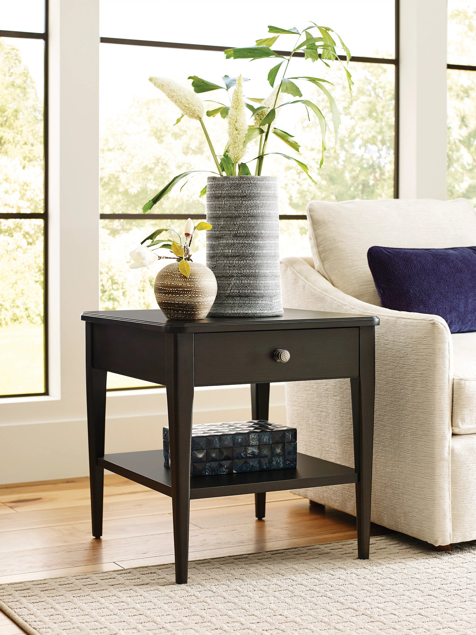 American Drew Encore Venue Drawer End Table in Sable/Dark Sterlin