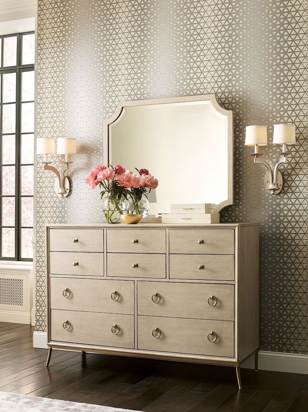 American Drew Lenox Ventura Dresser in Alabaster/Champagne