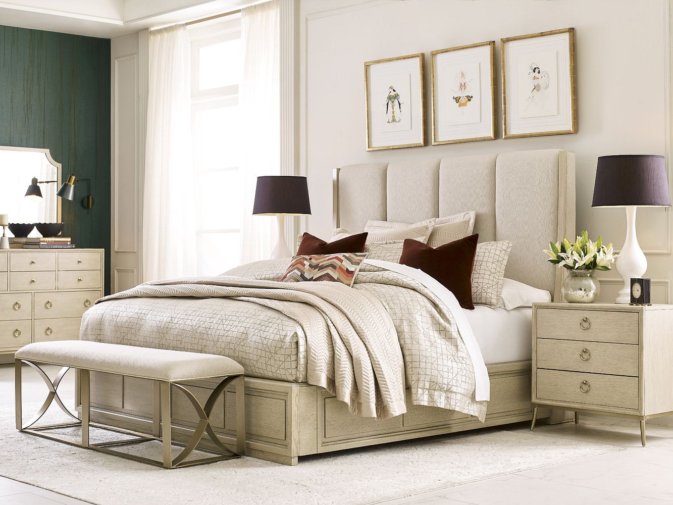 American Drew Lenox Siena Upholstered Bed in Alabaster/Champagne