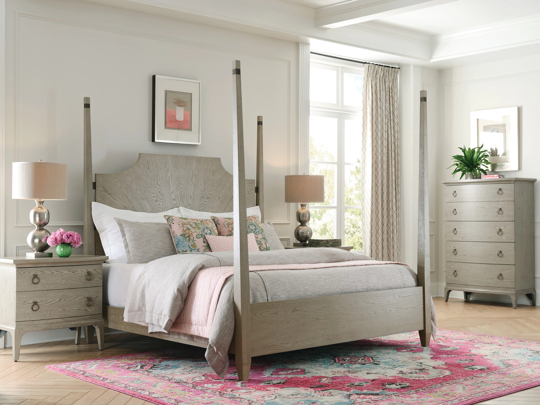 American Drew Milan Patterson Poster Bed in Stone Metal