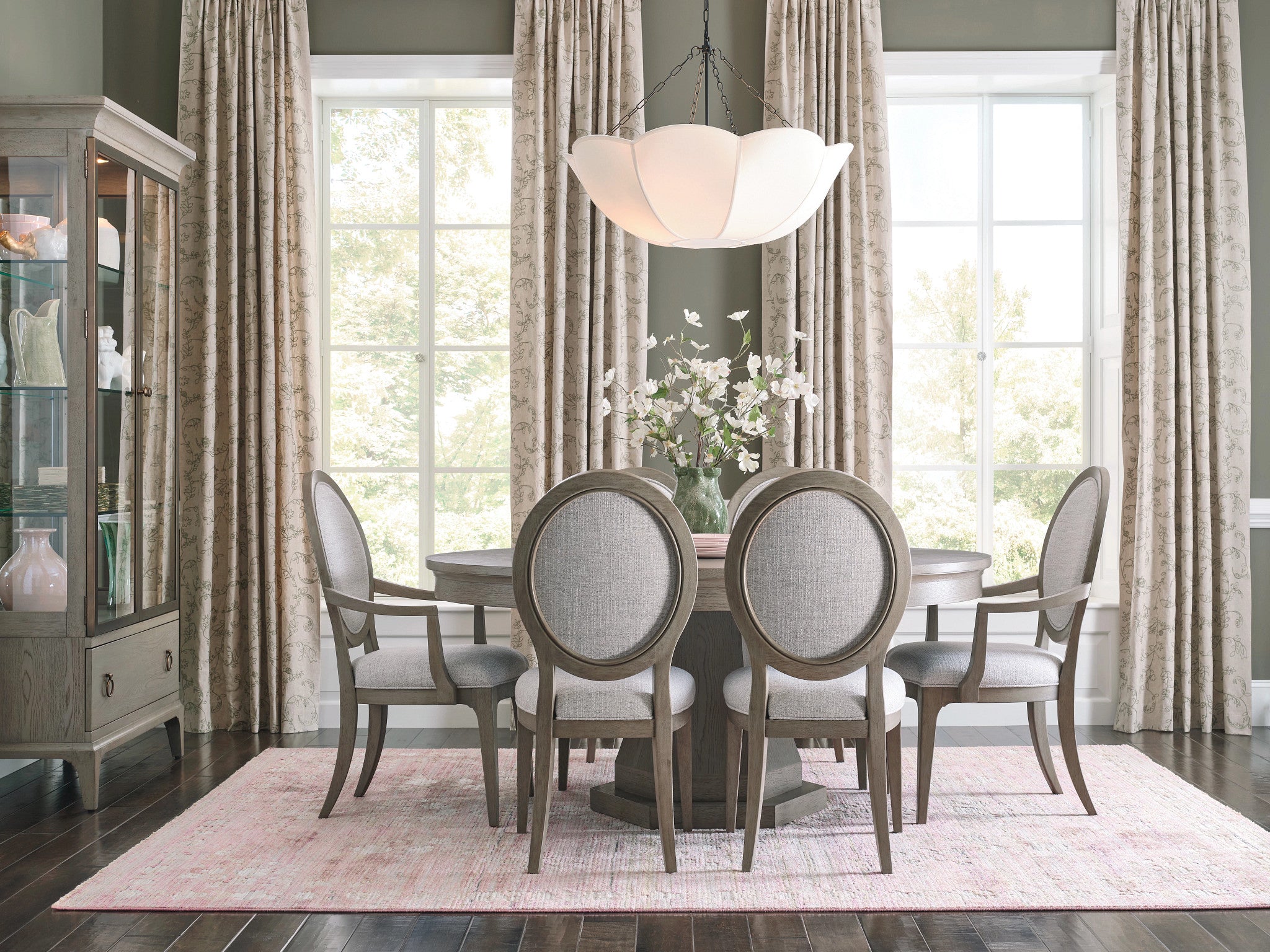 American Drew Milan Clover Arm Chair in Stone Metal