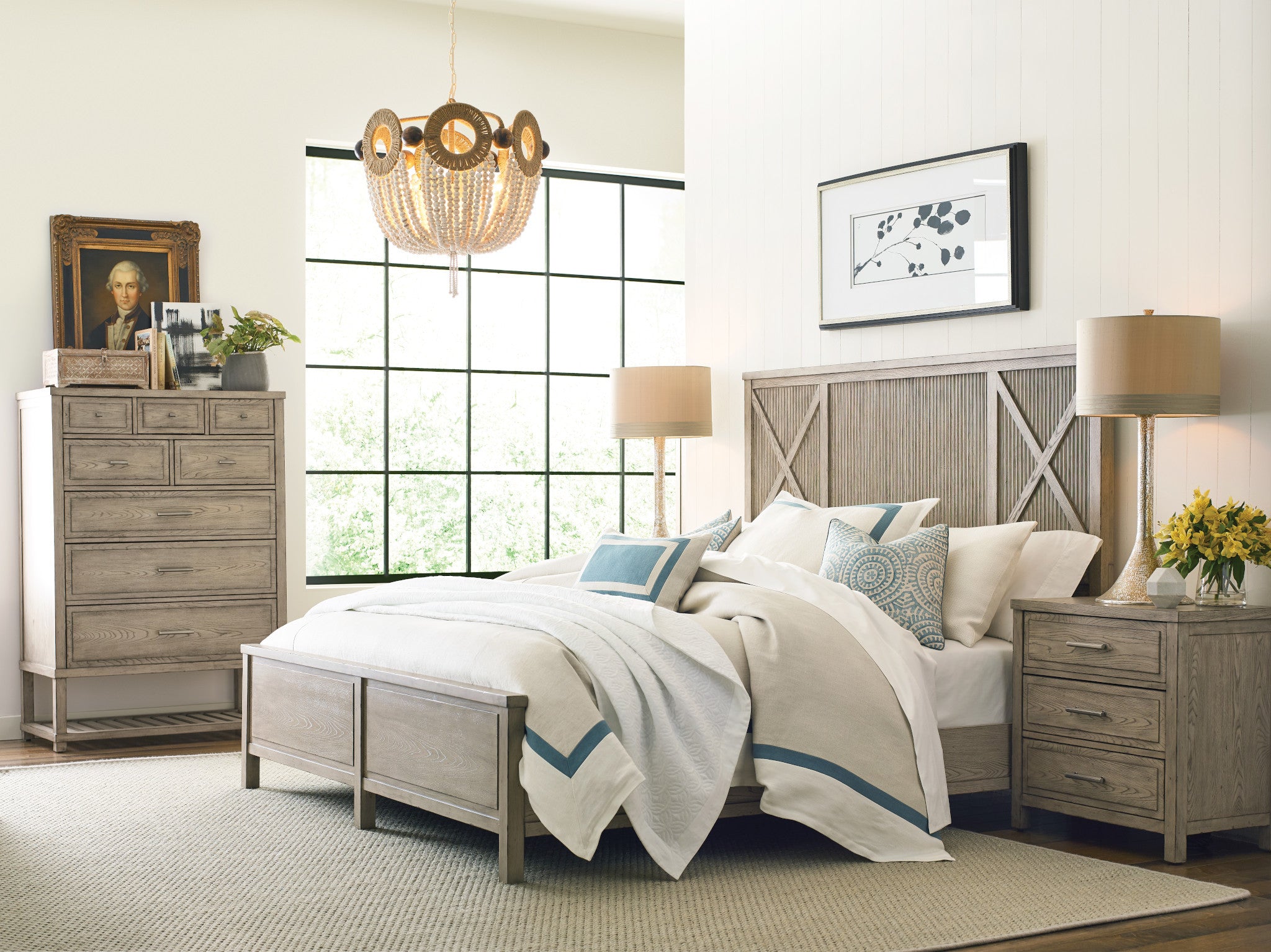 American Drew West Fork Canton Panel Queen Bed in Aged Taupe