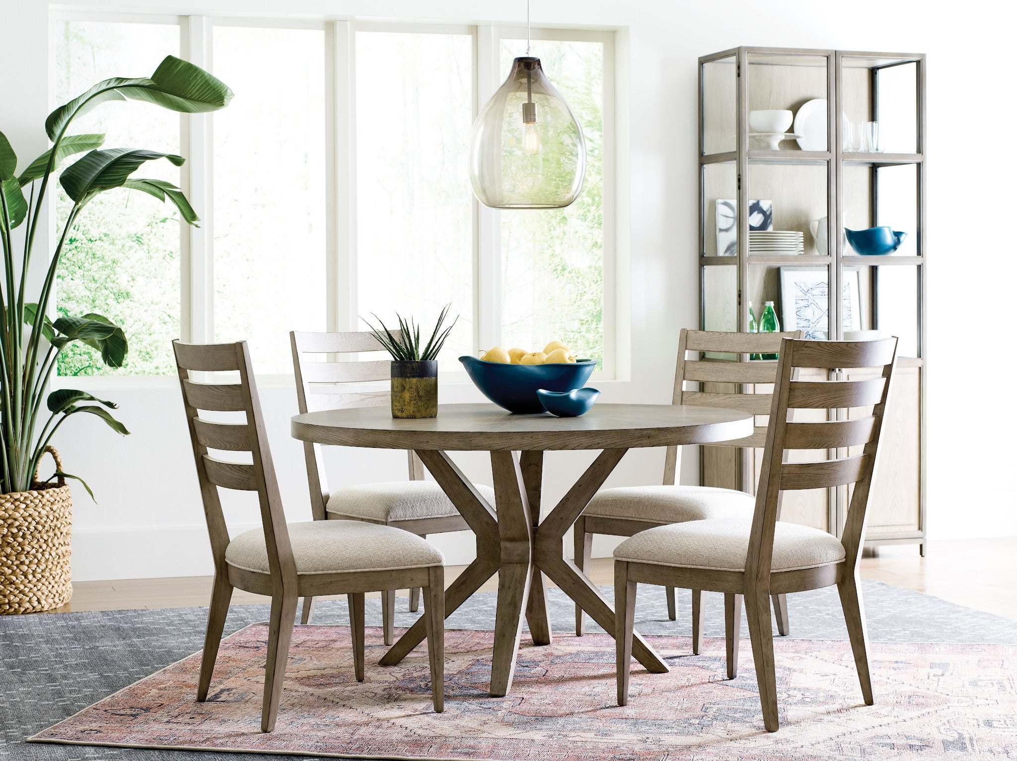 American Drew West Fork Hardy Round Dining Table in Aged Taupe