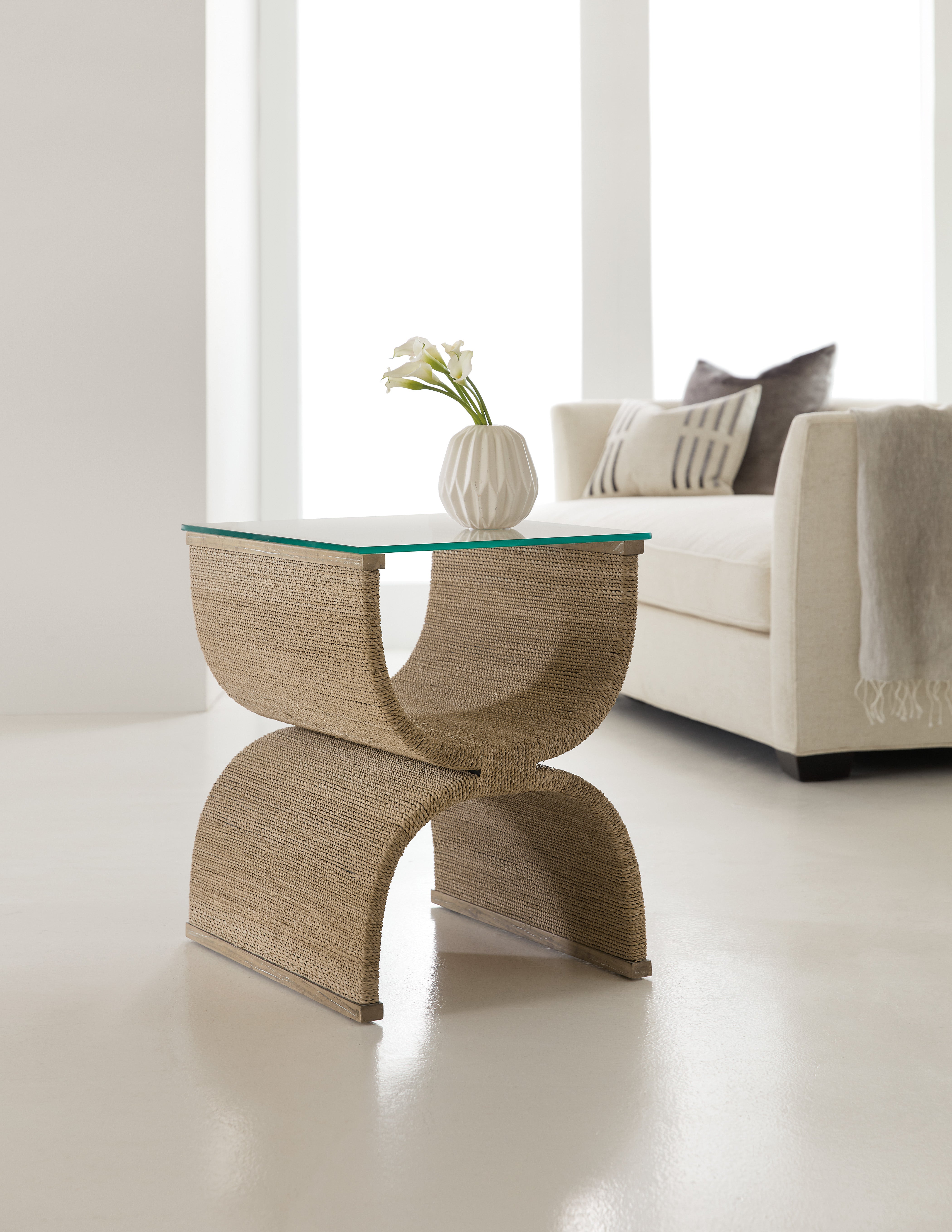 Hooker Furniture Melange Lenny Woven End Table in Light Brown