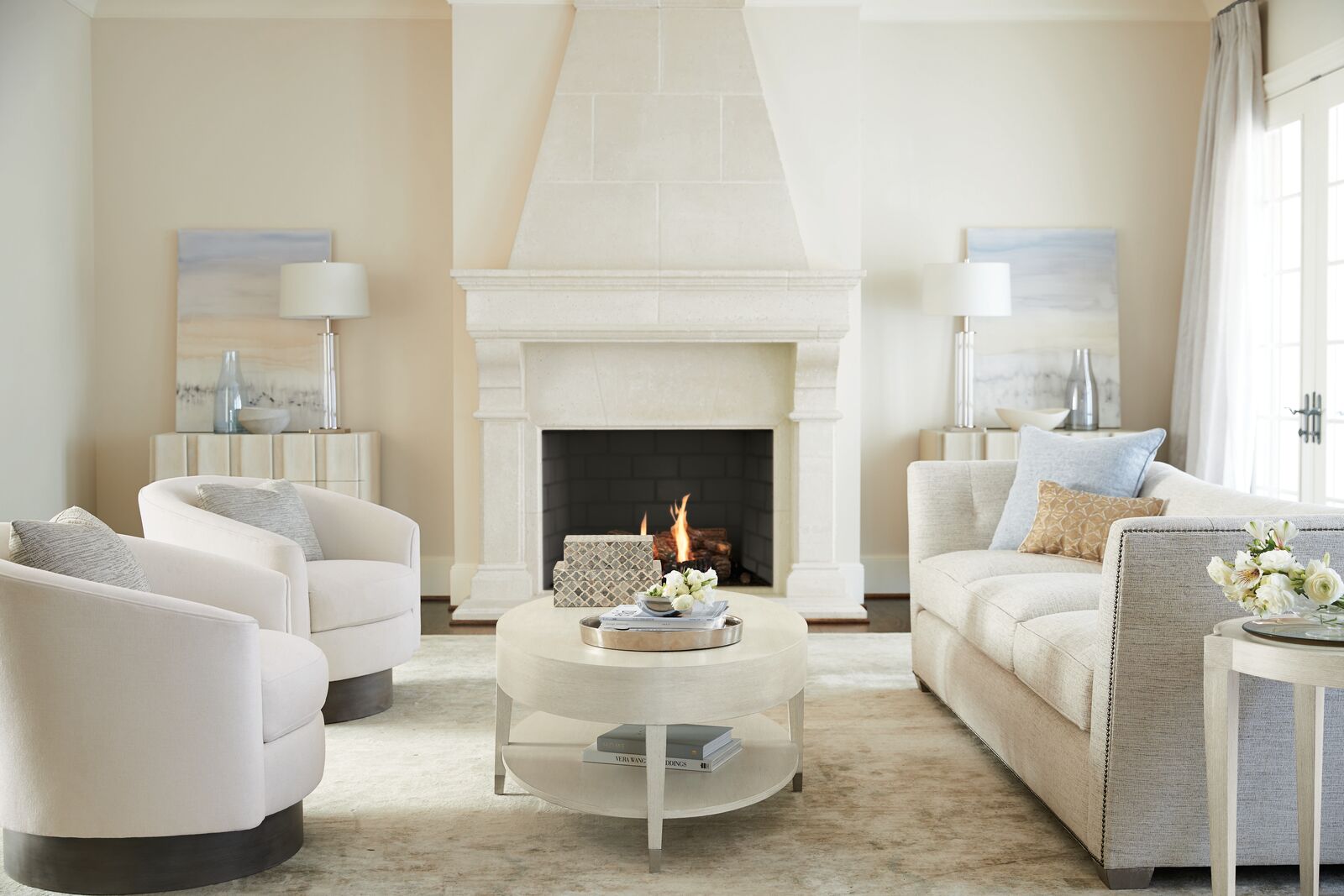 Bernhardt Furniture East Hampton Side Table in Cerused Linen