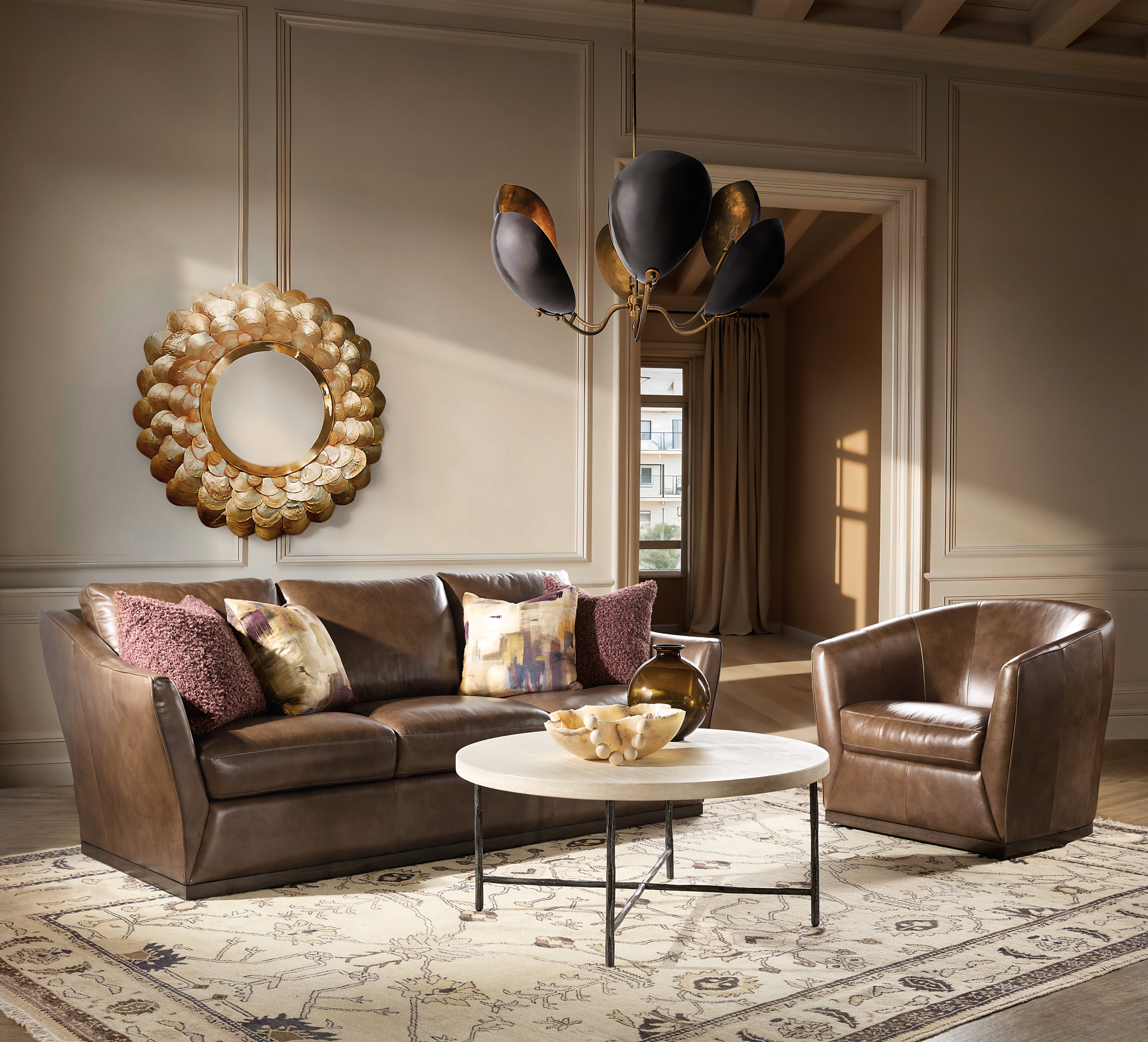 Hooker Furniture Fairfax Stationary Sofa in Brown