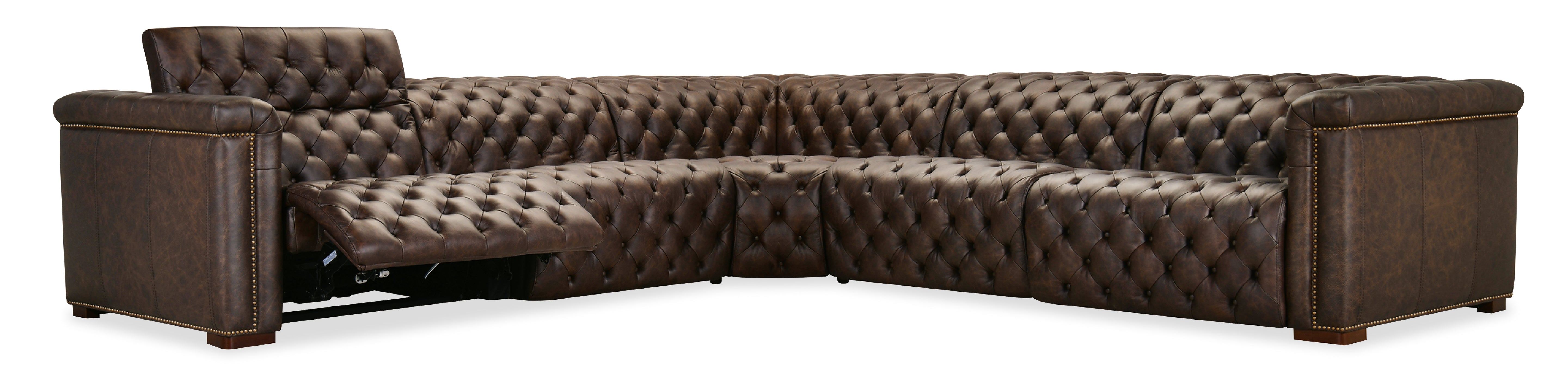 Hooker Furniture Savion Deux 5 Seat Sectional with Three Power Recliners and Six Power Headrests in Brown