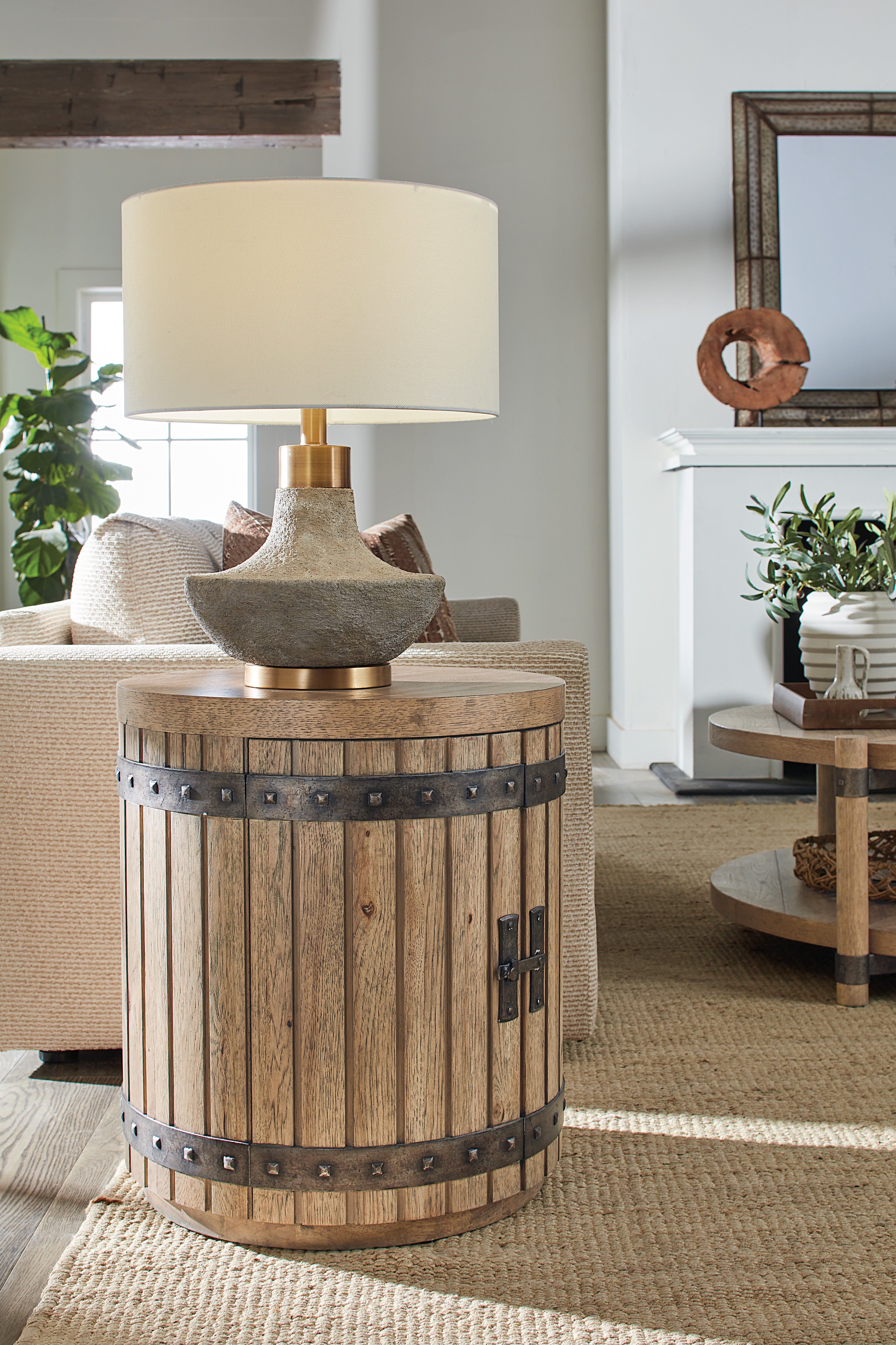 Hooker Furniture Vineyard Row Wine Barrel End Table in Light Wood