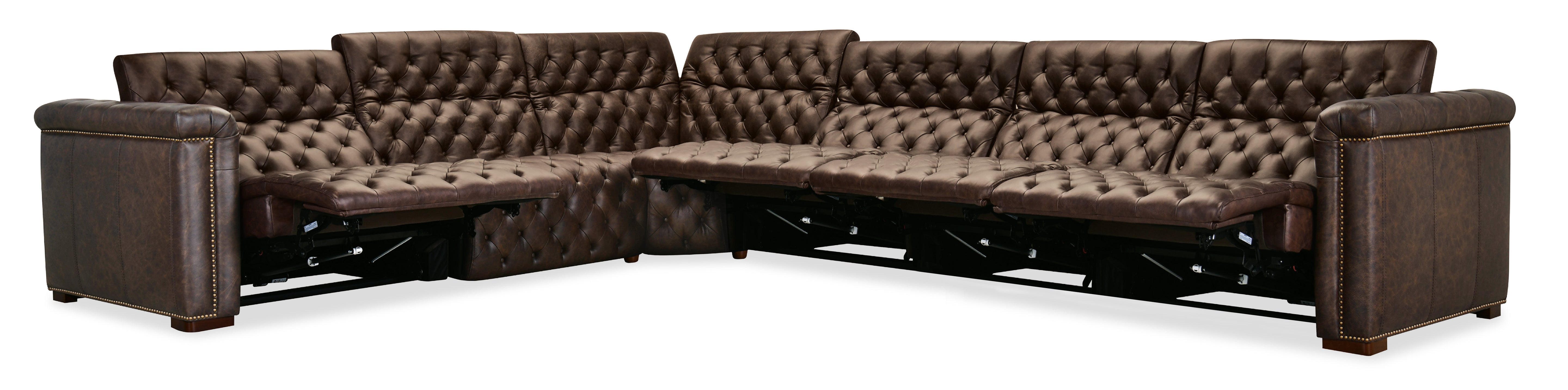 Hooker Furniture Savion Deux 6 Seat Sectional with Four Power Recliners and Seven Power Headrests in Brown