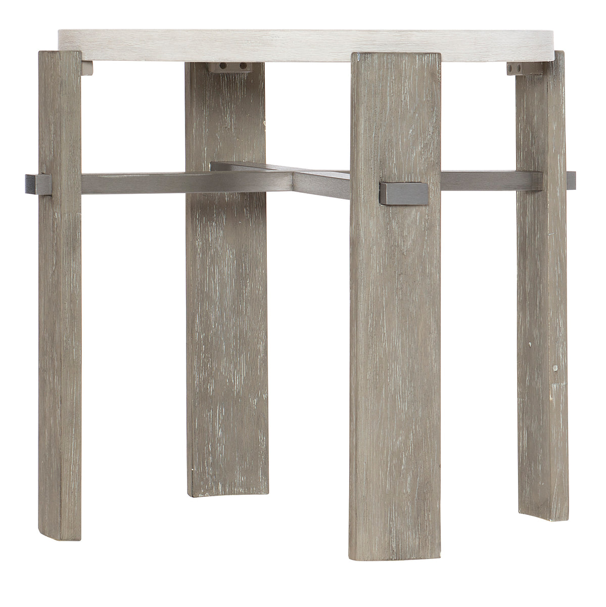 Bernhardt Furniture Foundations Round Side Table in Light Shale & Linen