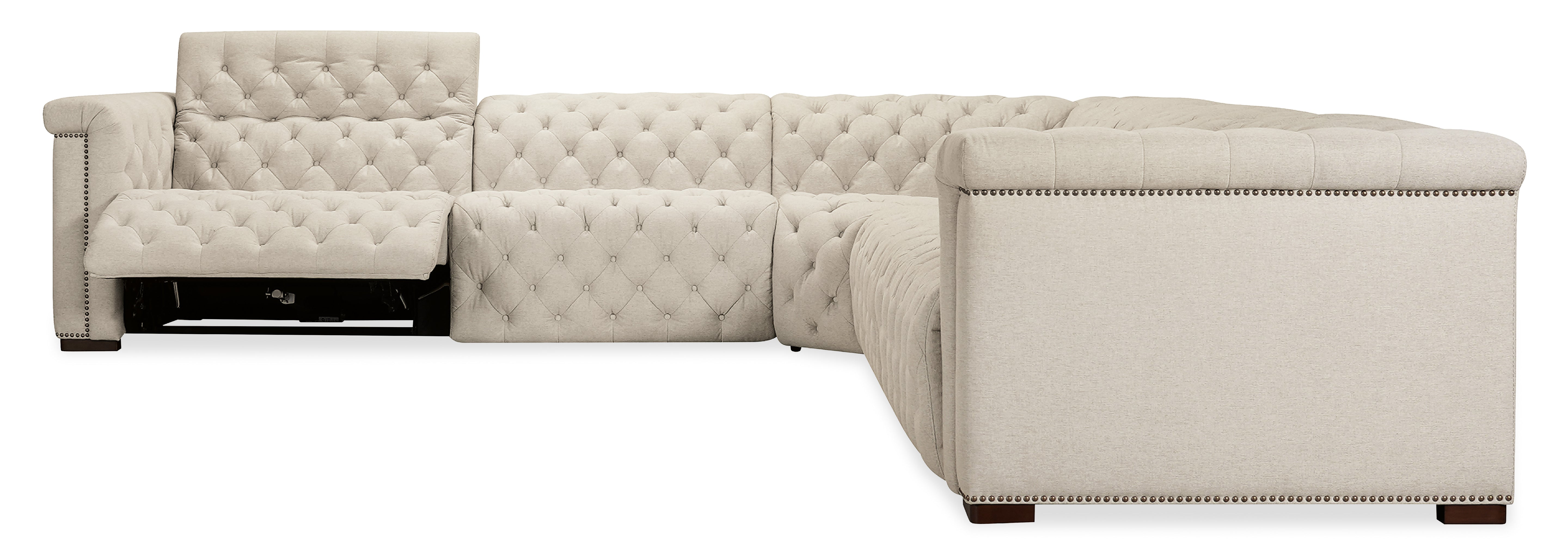 Hooker Furniture Savion Deux 5 Seat Sectional with Four Power Recliners and Six Power Headrests in Beige