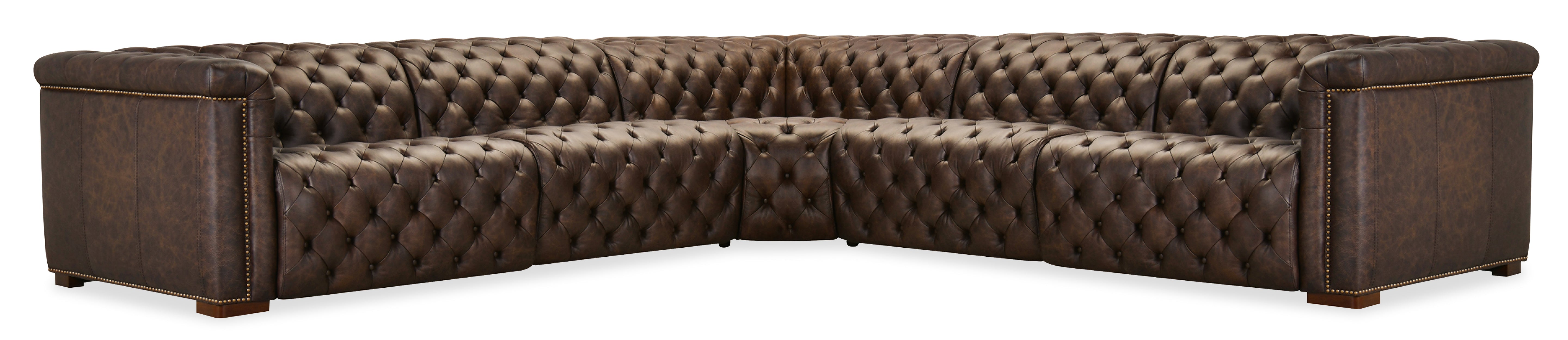 Hooker Furniture Savion Deux 5 Seat Sectional with Four Power Recliners and Six Power Headrests in Brown