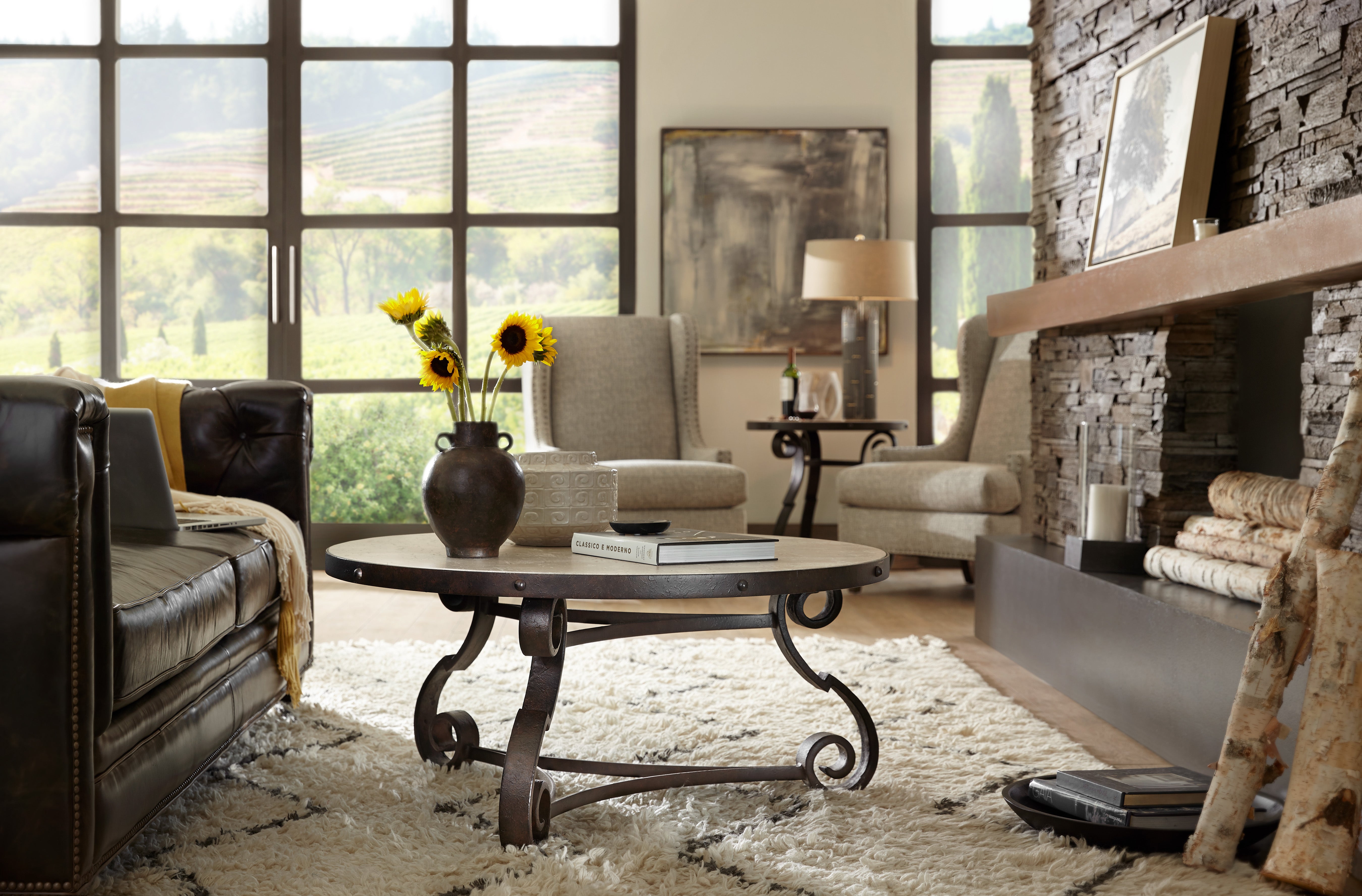 Hooker Furniture Luckenbach Metal and Stone End Table in Blacks
