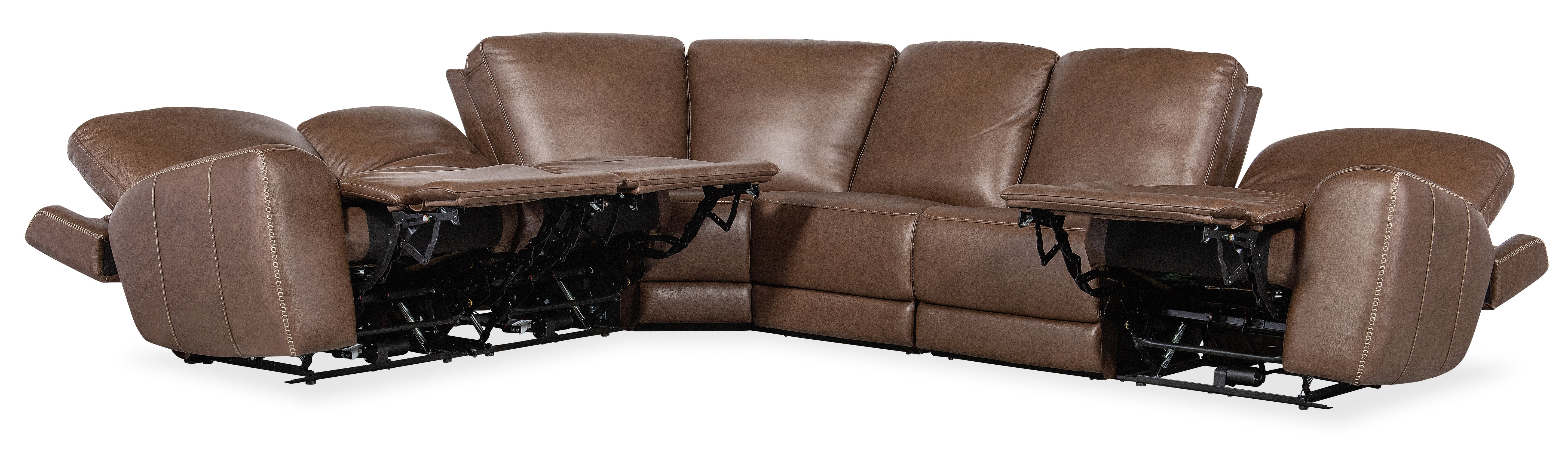 Hooker Furniture Torres 6 Piece Sectional with Power Recline & Power Headrest in Medium Brown