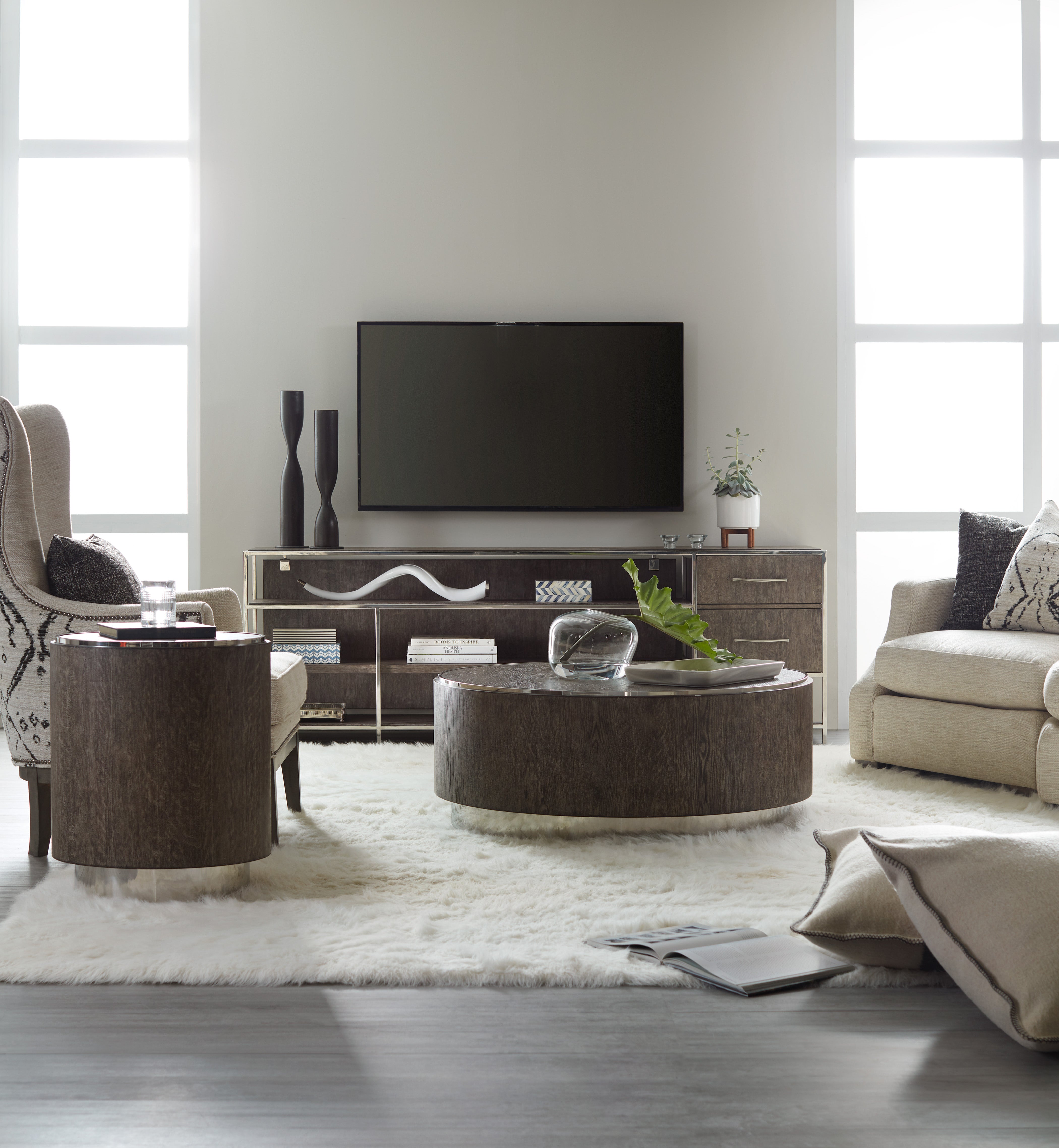 Hooker Furniture Storia Round End Table in Medium Brown
