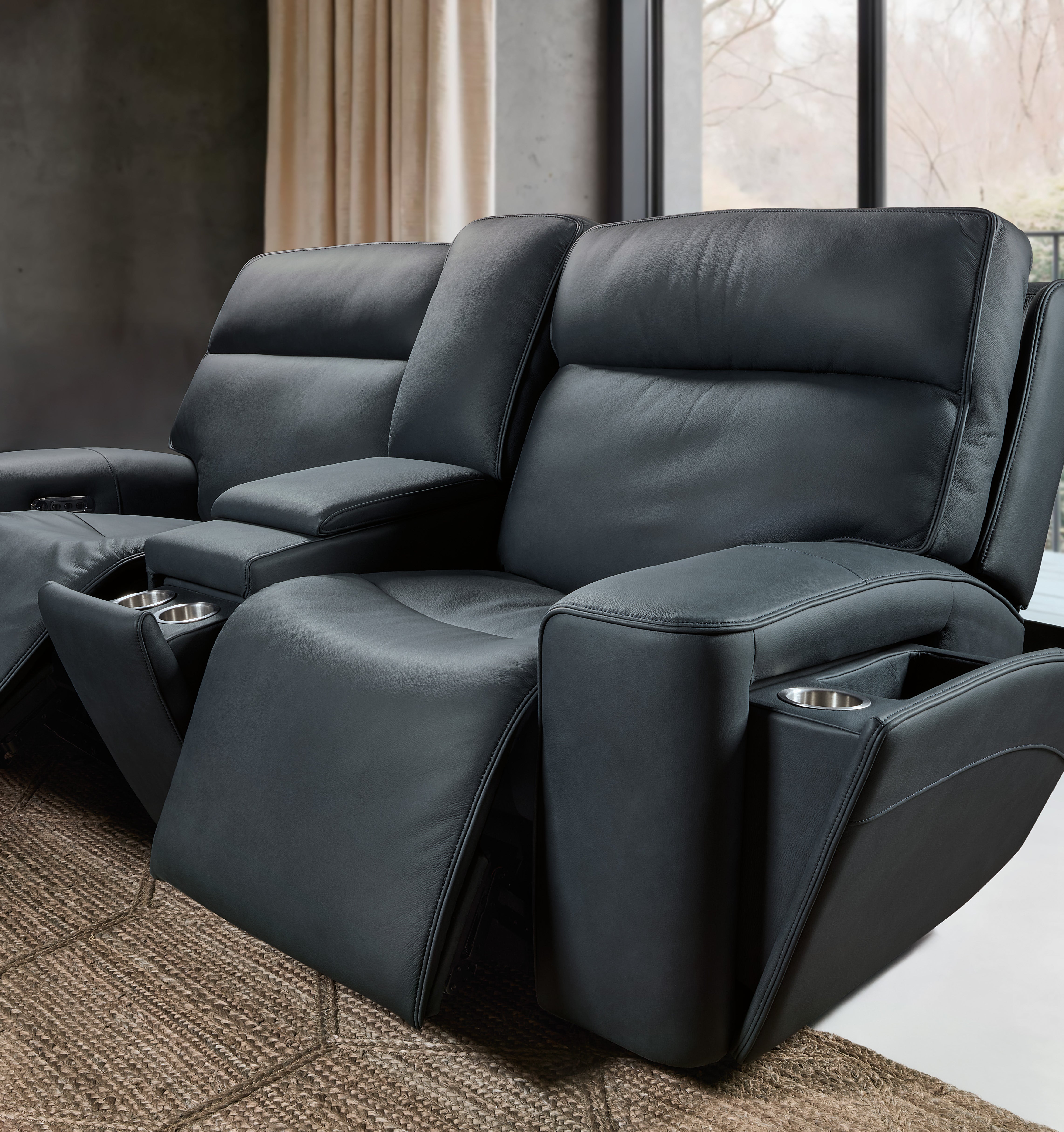 Hooker Furniture Riverton Power Gliding Console Loveseat with Power Headrest and Lumbar in Blue